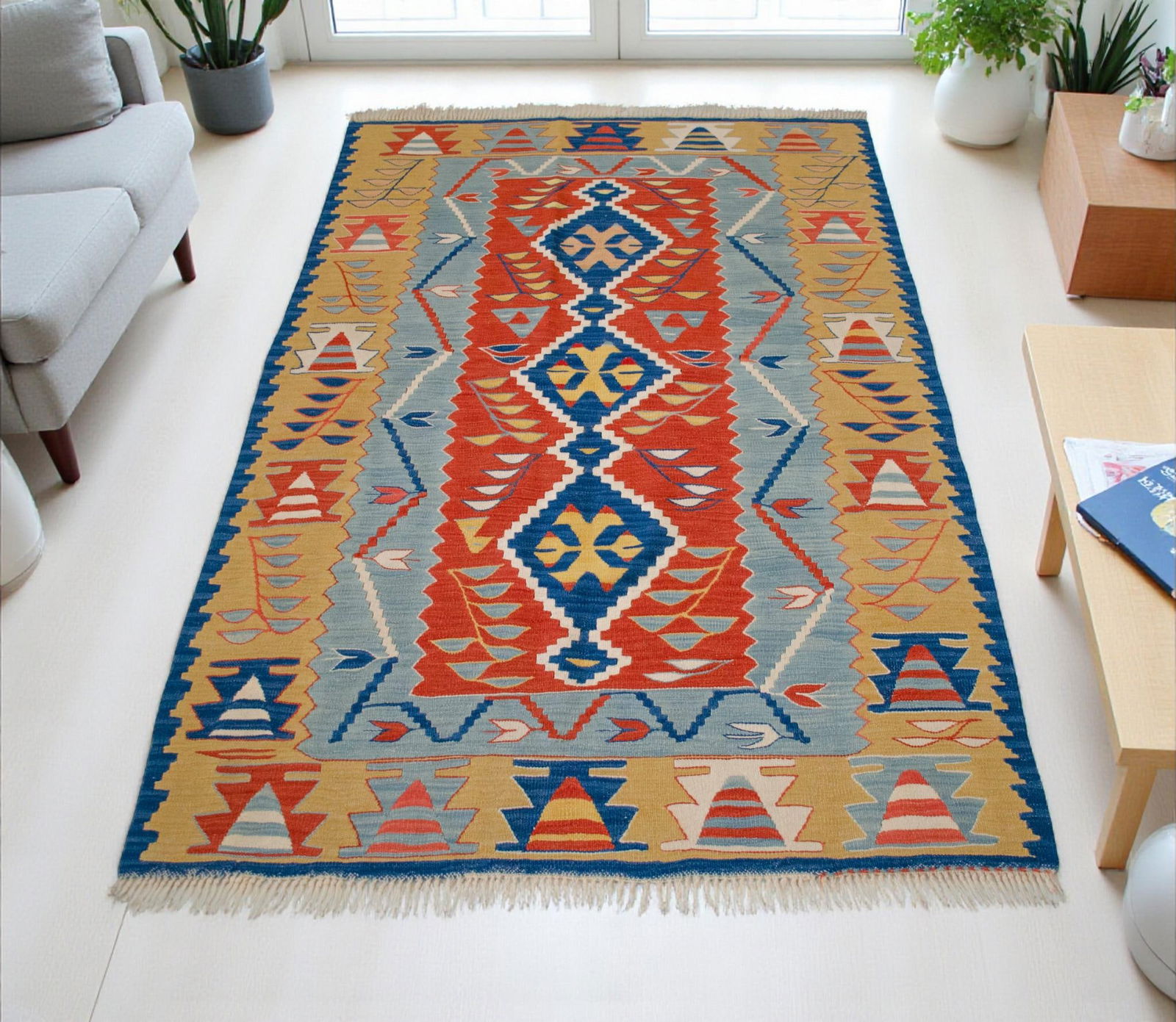 Turkish Hand Woven Kilim Rug. Flat Weave Wool Oushak Area Rug- 3"²7"³ X 5"²7"³ - 3