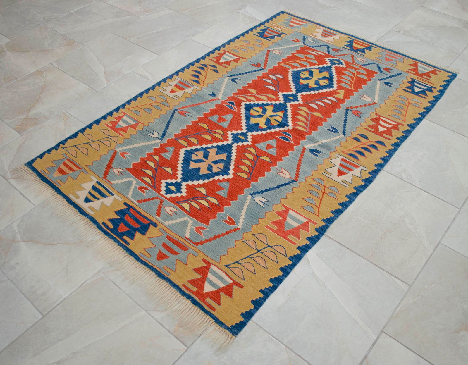 Turkish Hand Woven Kilim Rug. Flat Weave Wool Oushak Area Rug- 3"²7"³ X 5"²7"³ - 4