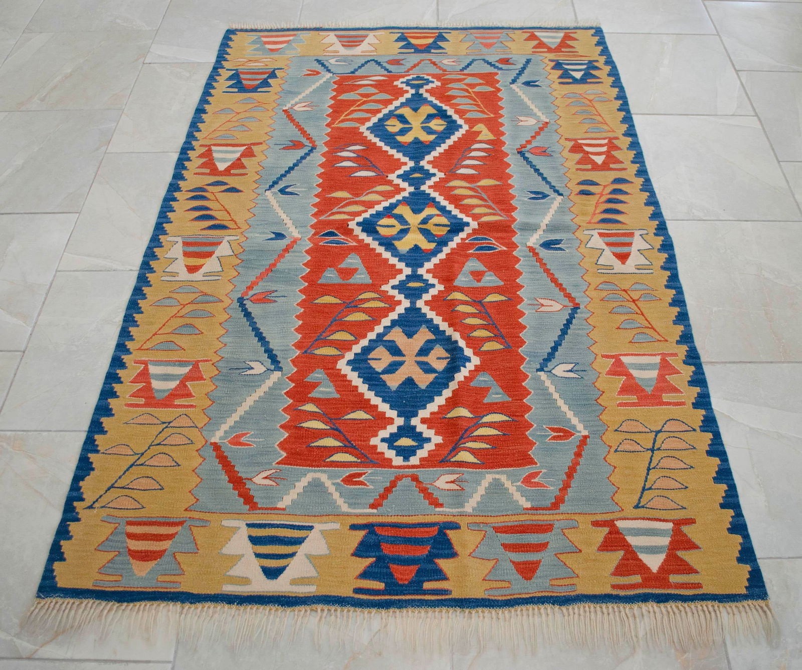 Turkish Hand Woven Kilim Rug. Flat Weave Wool Oushak Area Rug- 3"²7"³ X 5"²7"³ - 5