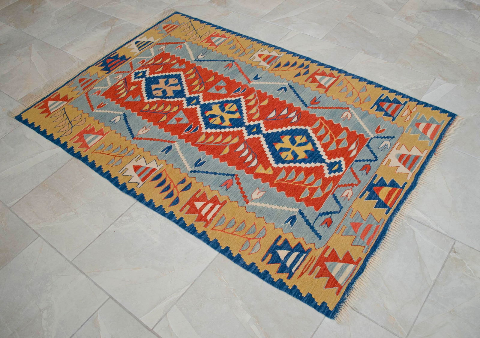 Turkish Hand Woven Kilim Rug. Flat Weave Wool Oushak Area Rug- 3"²7"³ X 5"²7"³ - 6