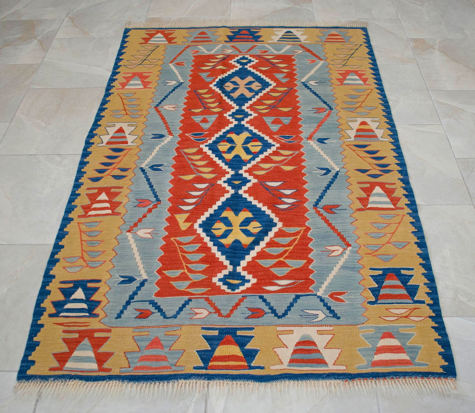 Turkish Hand Woven Kilim Rug. Flat Weave Wool Oushak Area Rug- 3"²7"³ X 5"²7"³ - 7