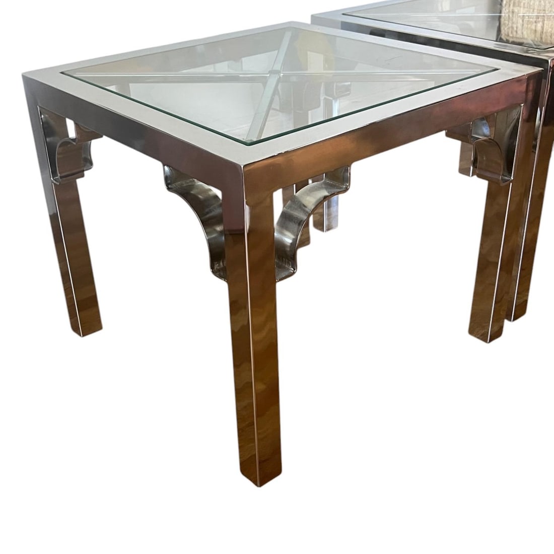 70s Chrome & Glass Parsons Tables, a Pair - 3