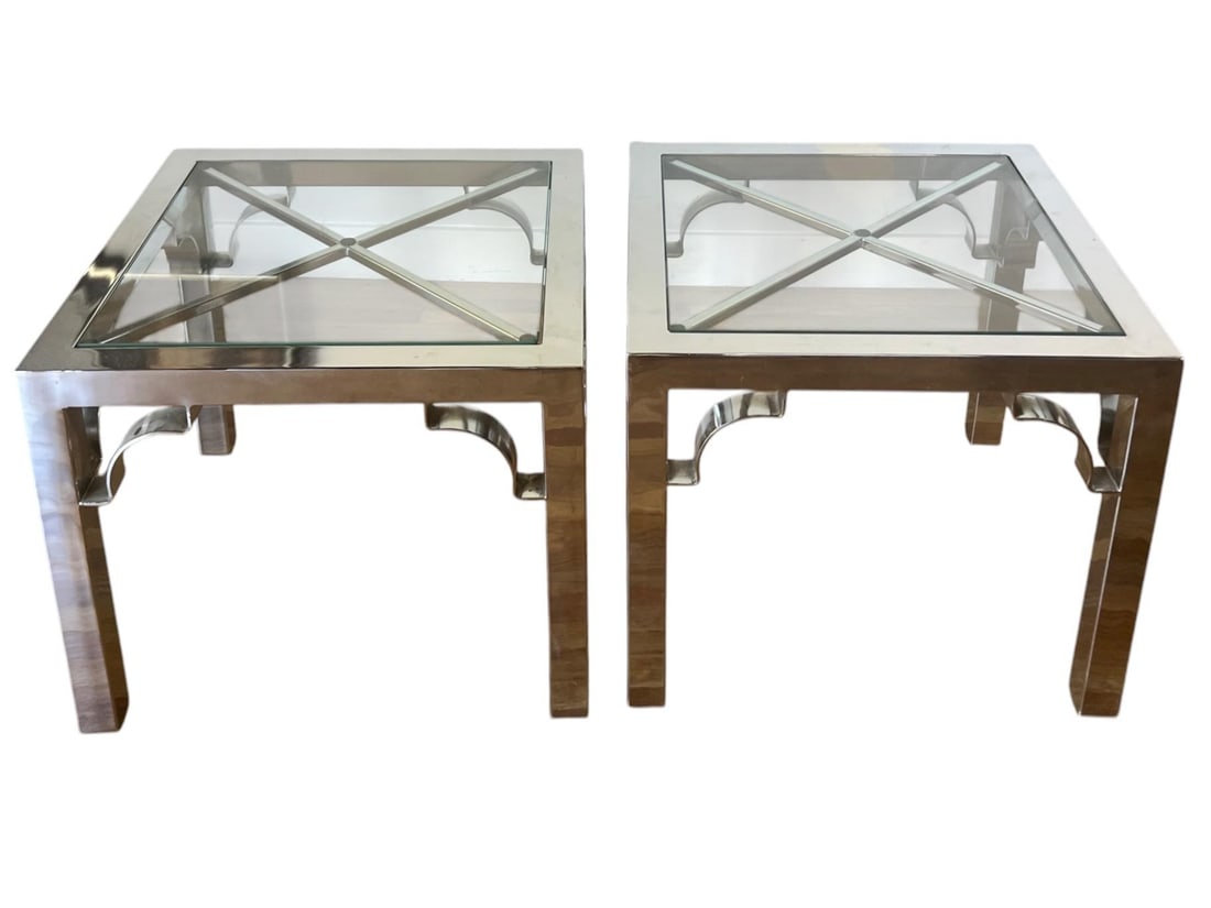 70s Chrome & Glass Parsons Tables, a Pair - 4