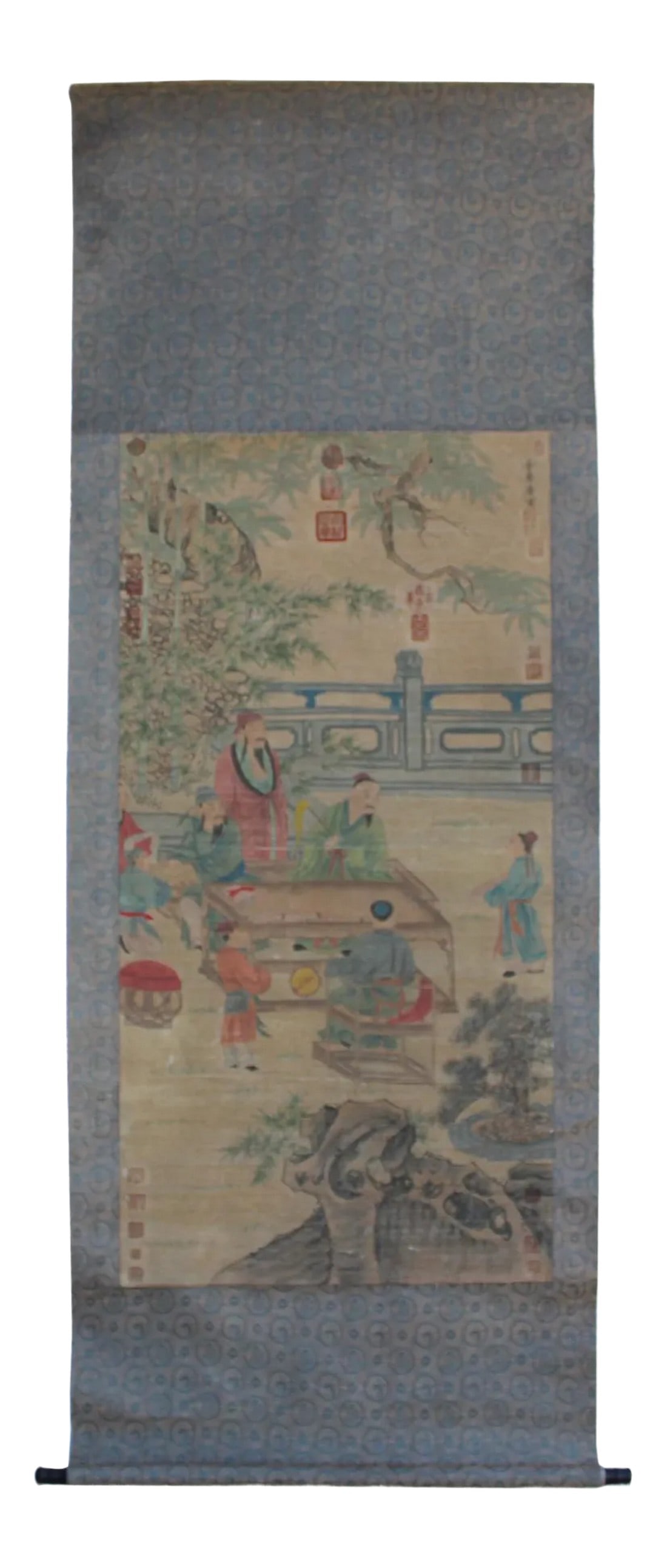 Chinese Court House People Color Ink Scroll Painting Museum Wall Art (1 of 8)