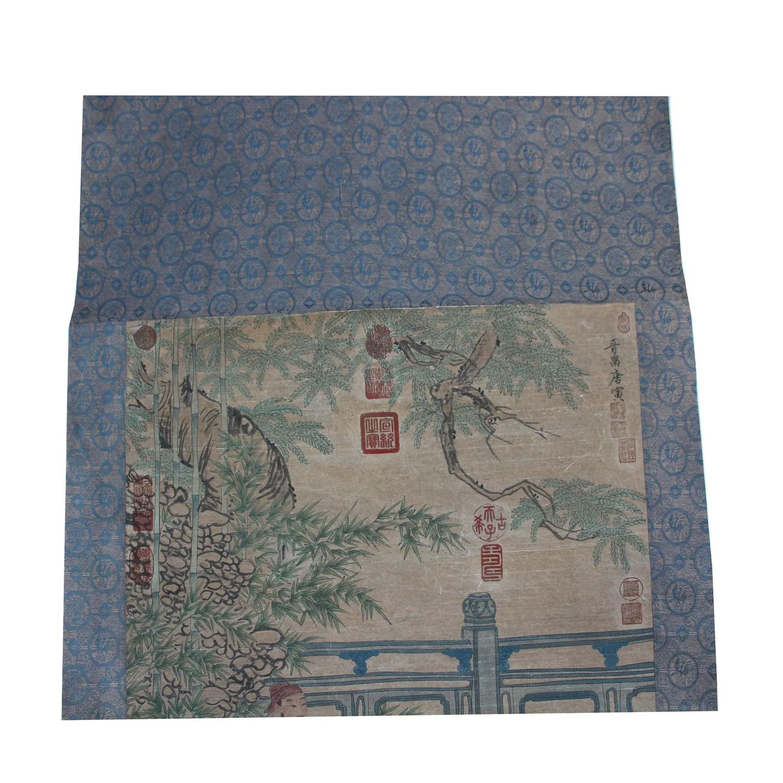 Chinese Court House People Color Ink Scroll Painting Museum Wall Art - 2