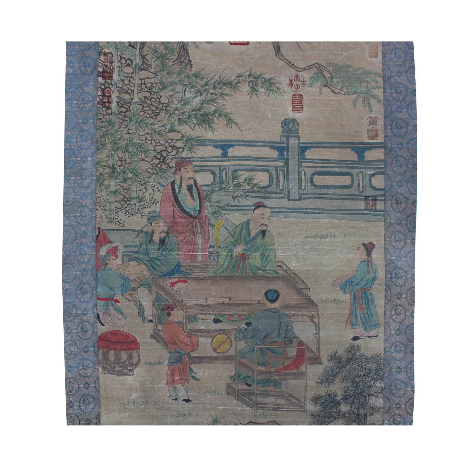 Chinese Court House People Color Ink Scroll Painting Museum Wall Art - 6