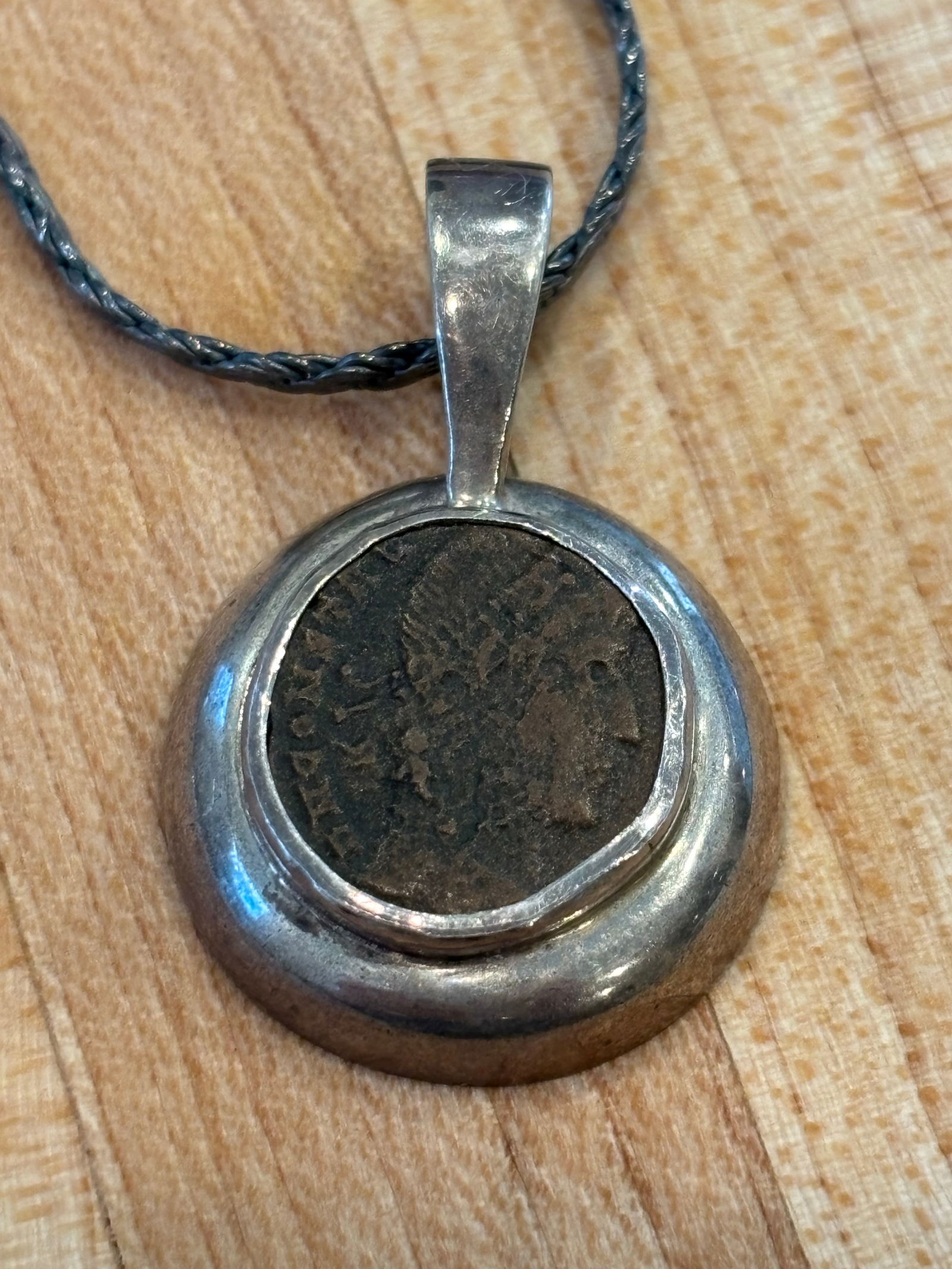 Antique Pendant With Coin of Emporer Constantine II W Sterling Silver - 2
