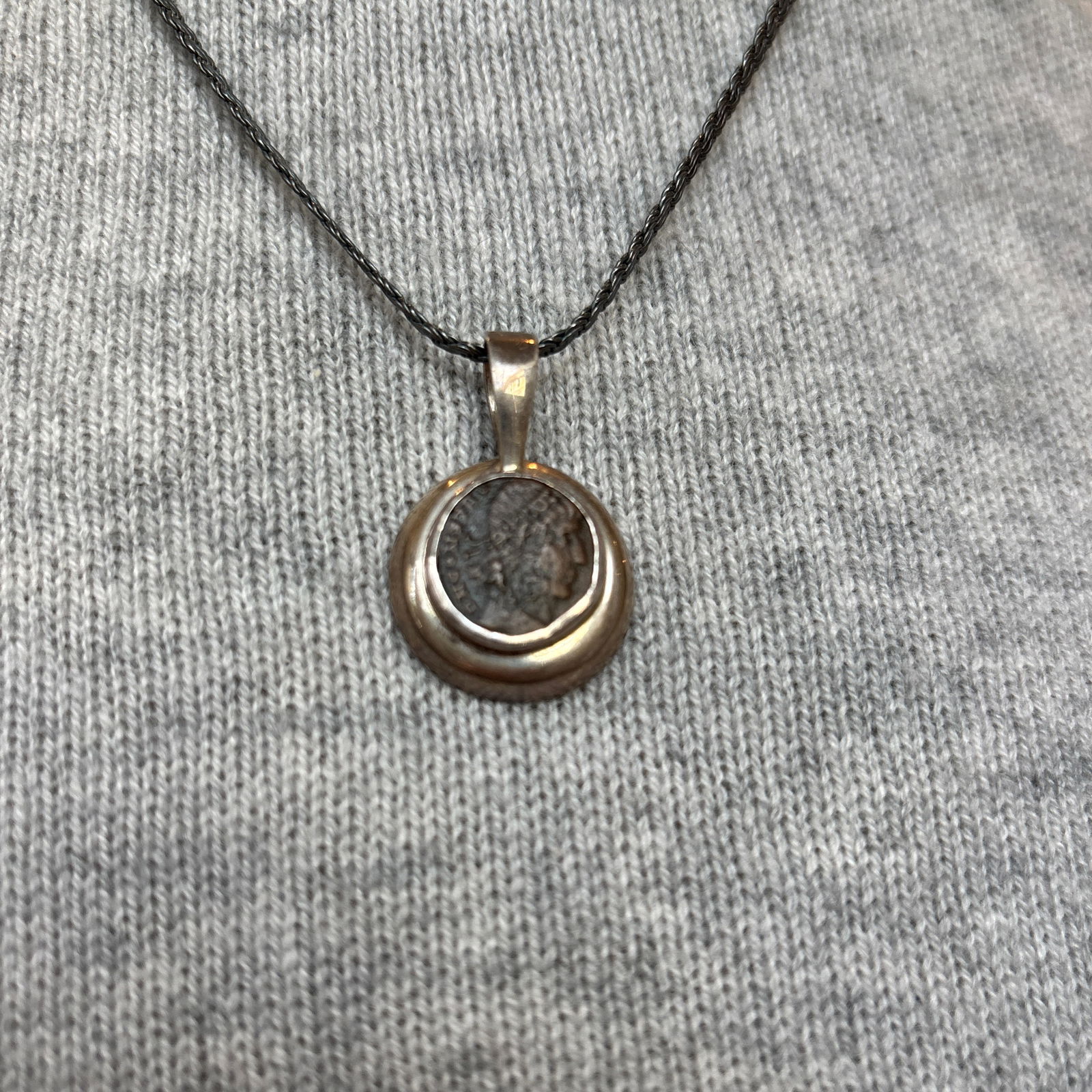 Antique Pendant With Coin of Emporer Constantine II W Sterling Silver - 5