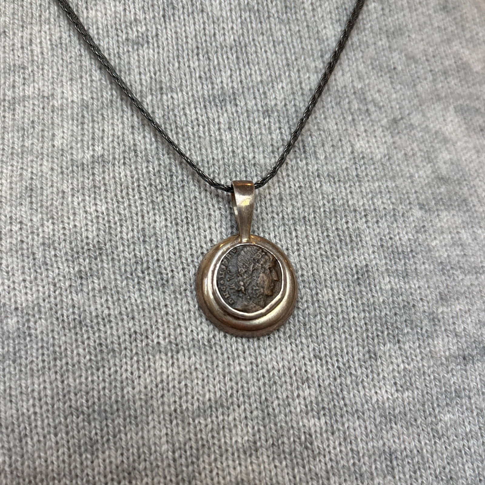 Antique Pendant With Coin of Emporer Constantine II W Sterling Silver - 6