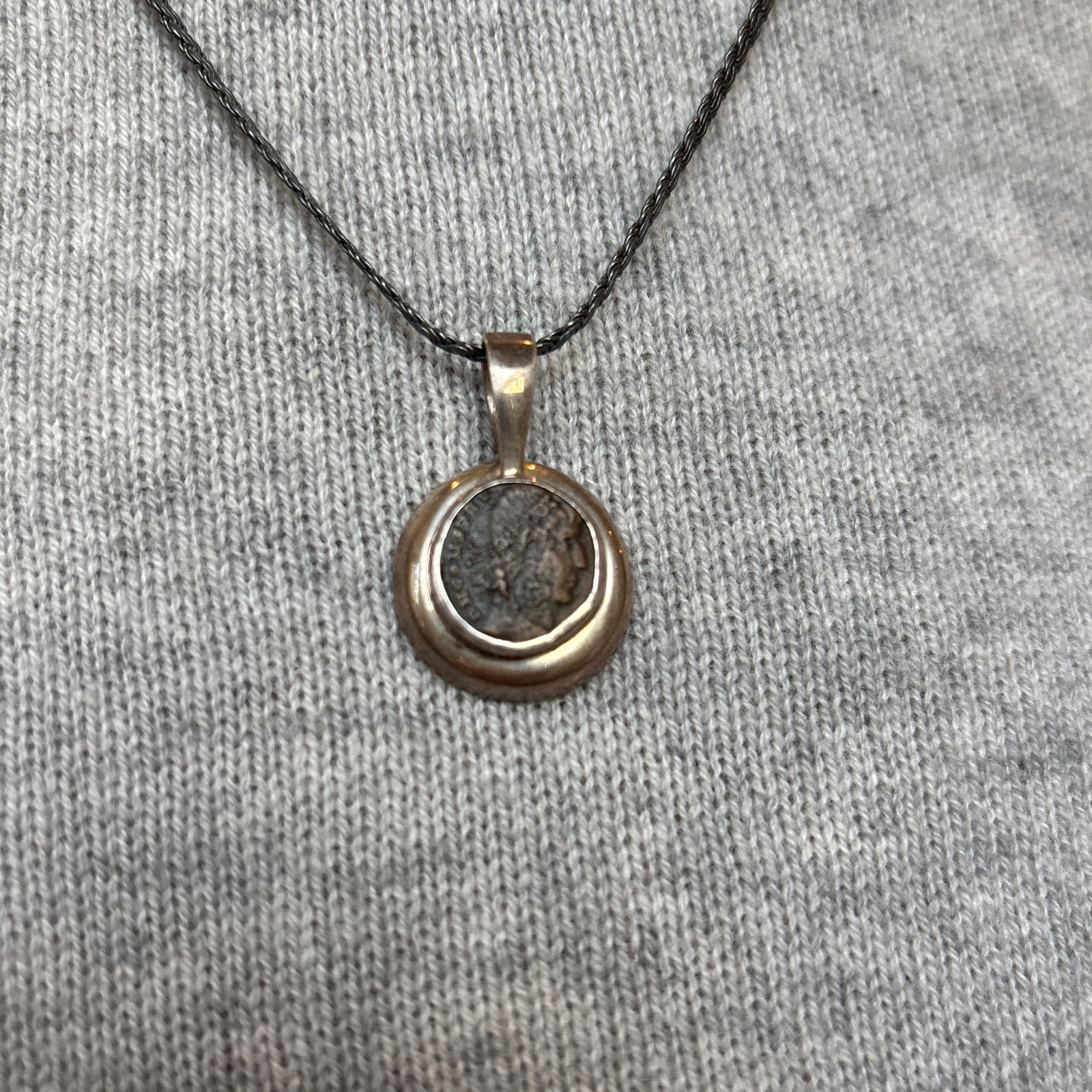 Antique Pendant With Coin of Emporer Constantine II W Sterling Silver - 7