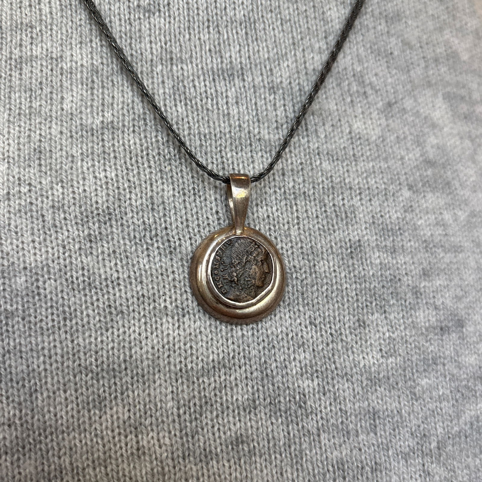 Antique Pendant With Coin of Emporer Constantine II W Sterling Silver - 9