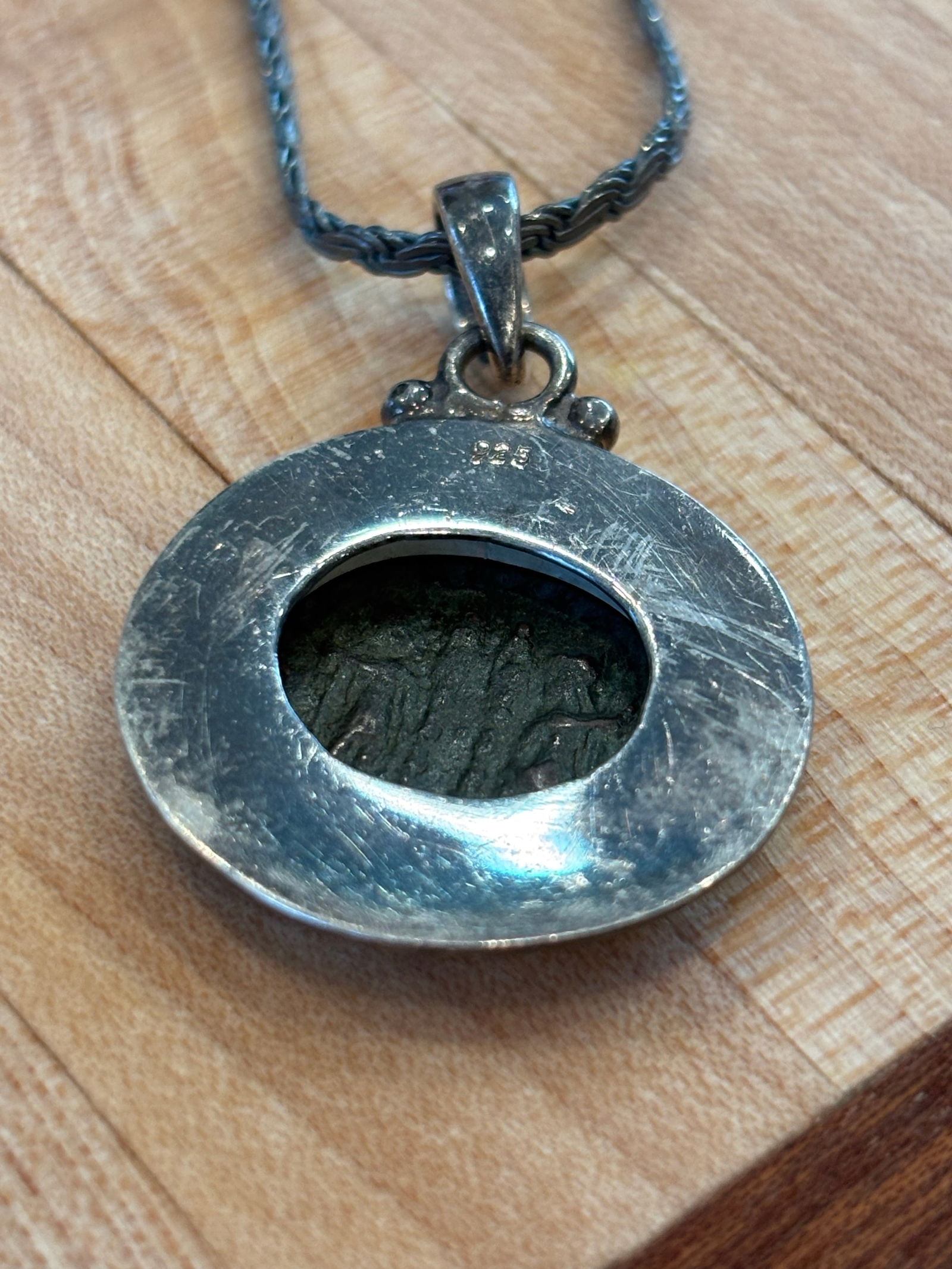 Antique Roman Coin Pendant W Smooth Silver Bezel Setting - 11