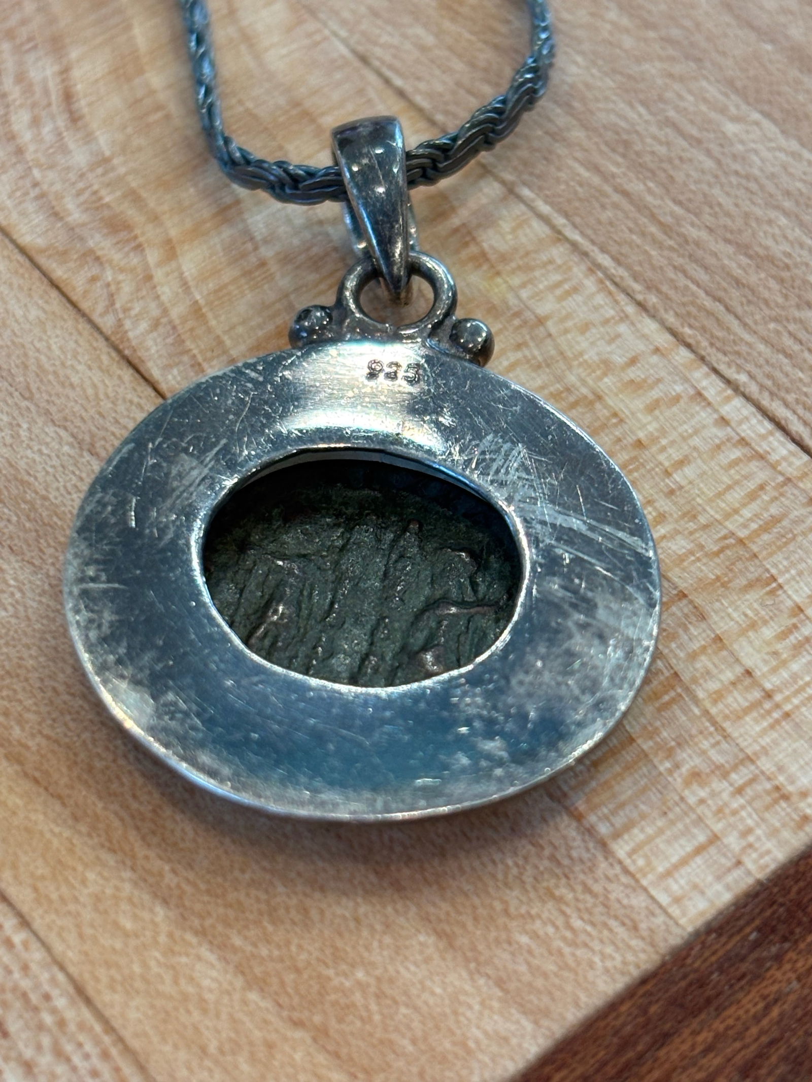 Antique Roman Coin Pendant W Smooth Silver Bezel Setting - 5