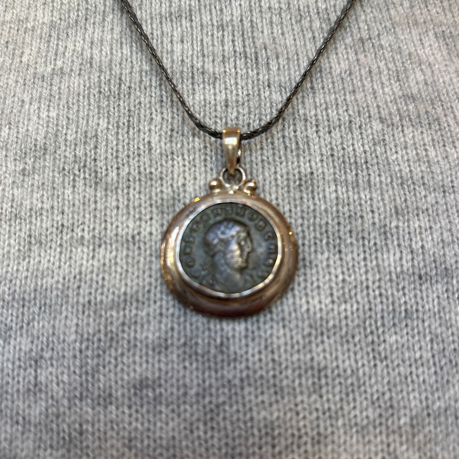 Antique Roman Coin Pendant W Smooth Silver Bezel Setting - 6