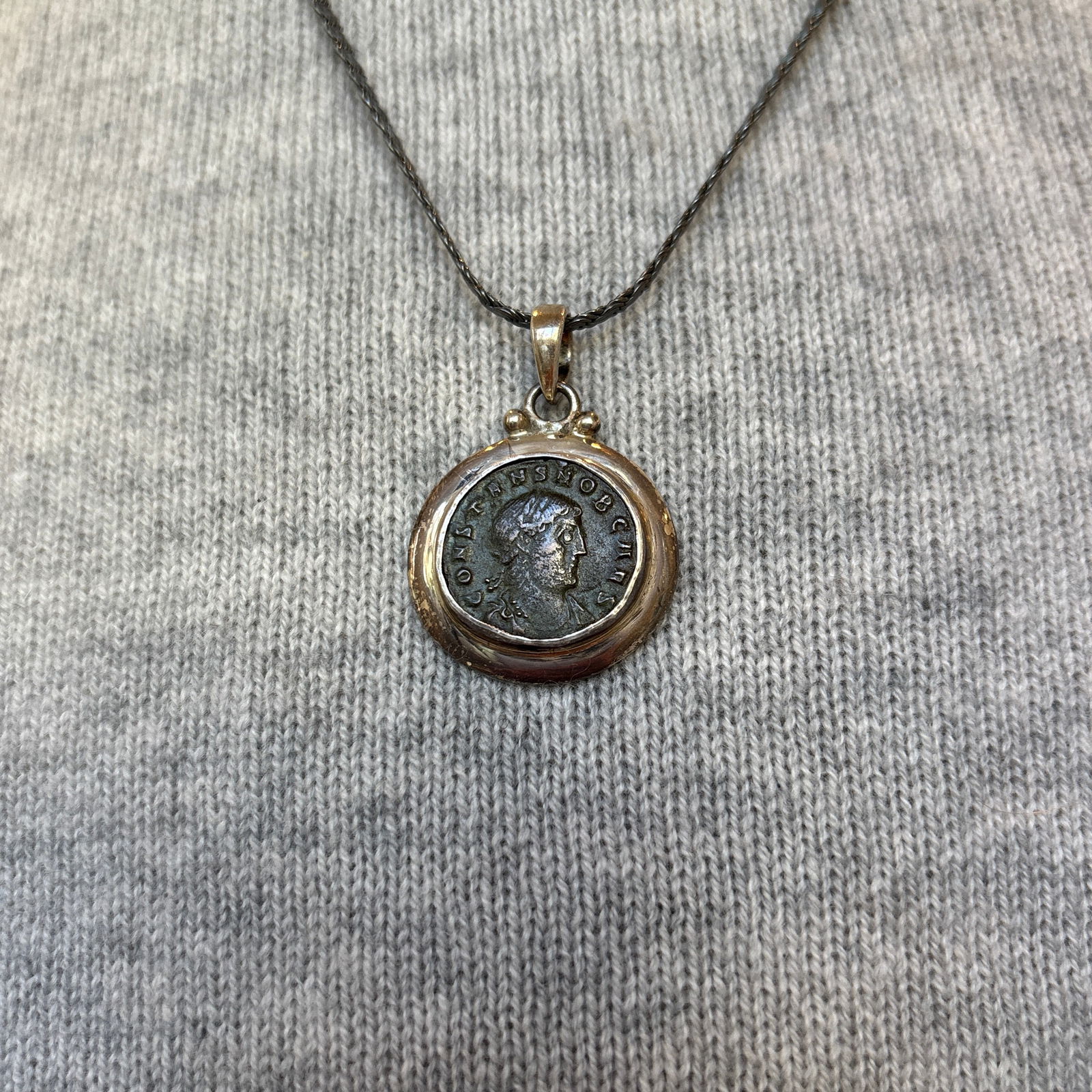 Antique Roman Coin Pendant W Smooth Silver Bezel Setting - 8