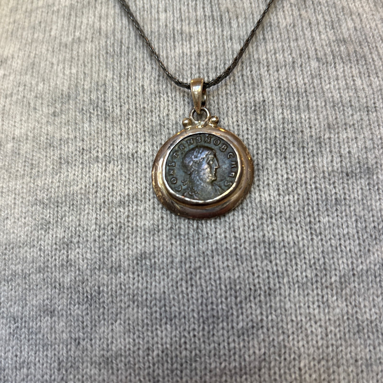 Antique Roman Coin Pendant W Smooth Silver Bezel Setting - 9