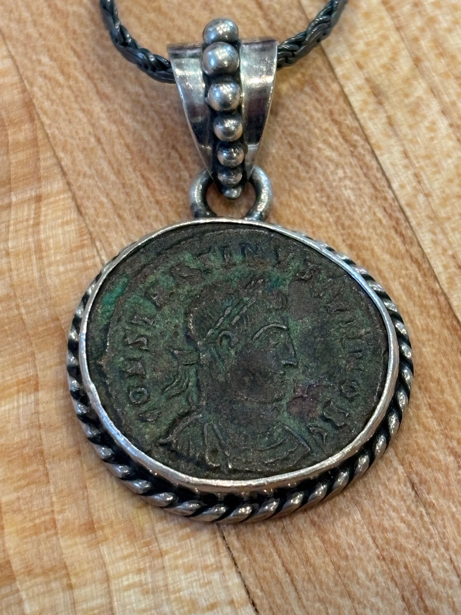 Antique Roman Coin in Sterling Silver Rope Setting - 4