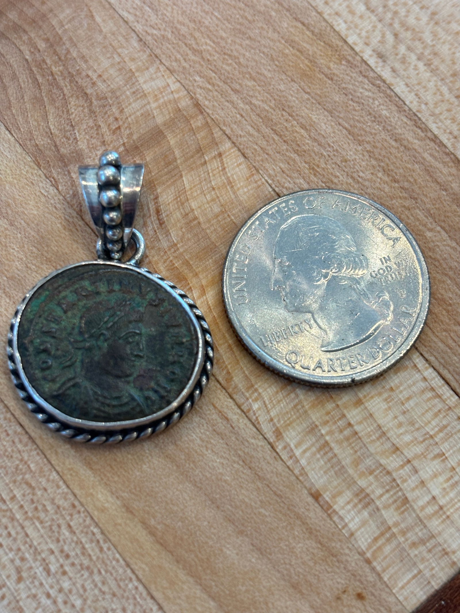 Antique Roman Coin in Sterling Silver Rope Setting - 5