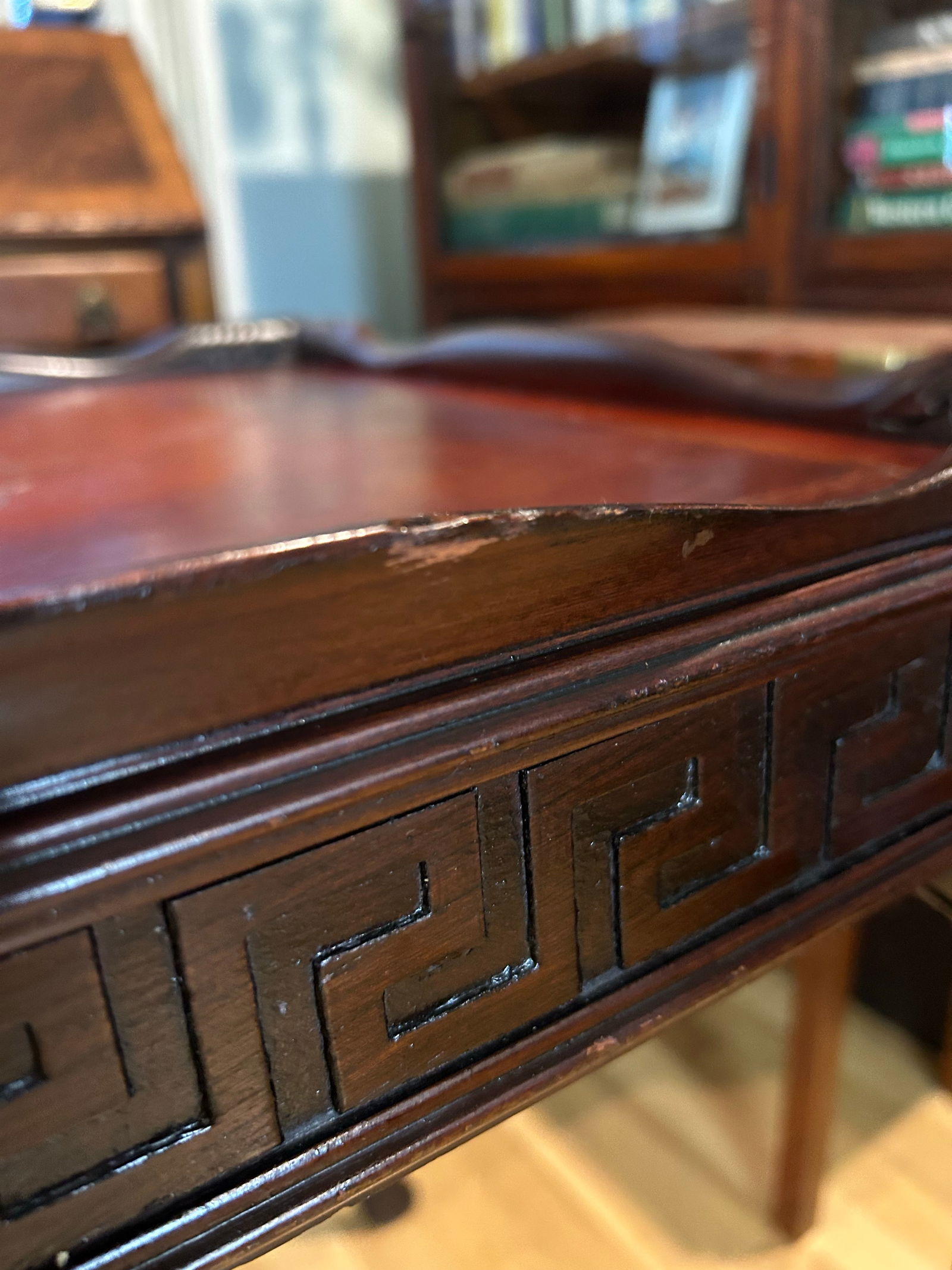 Early to Mid 20th Century Square Mahogany Chippendale Ball and Claw Foot Table With Leather Top and - 10