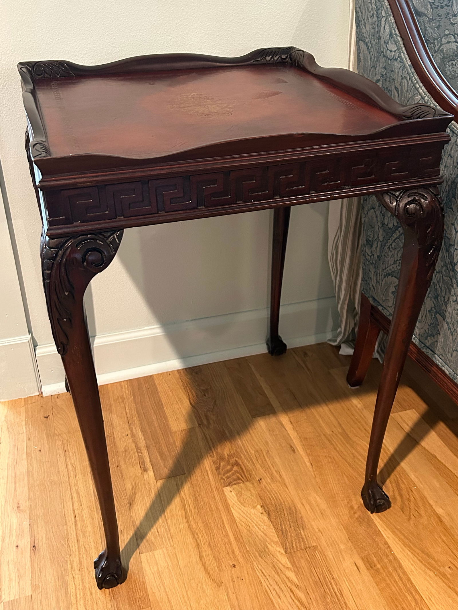 Early to Mid 20th Century Square Mahogany Chippendale Ball and Claw Foot Table With Leather Top and - 2