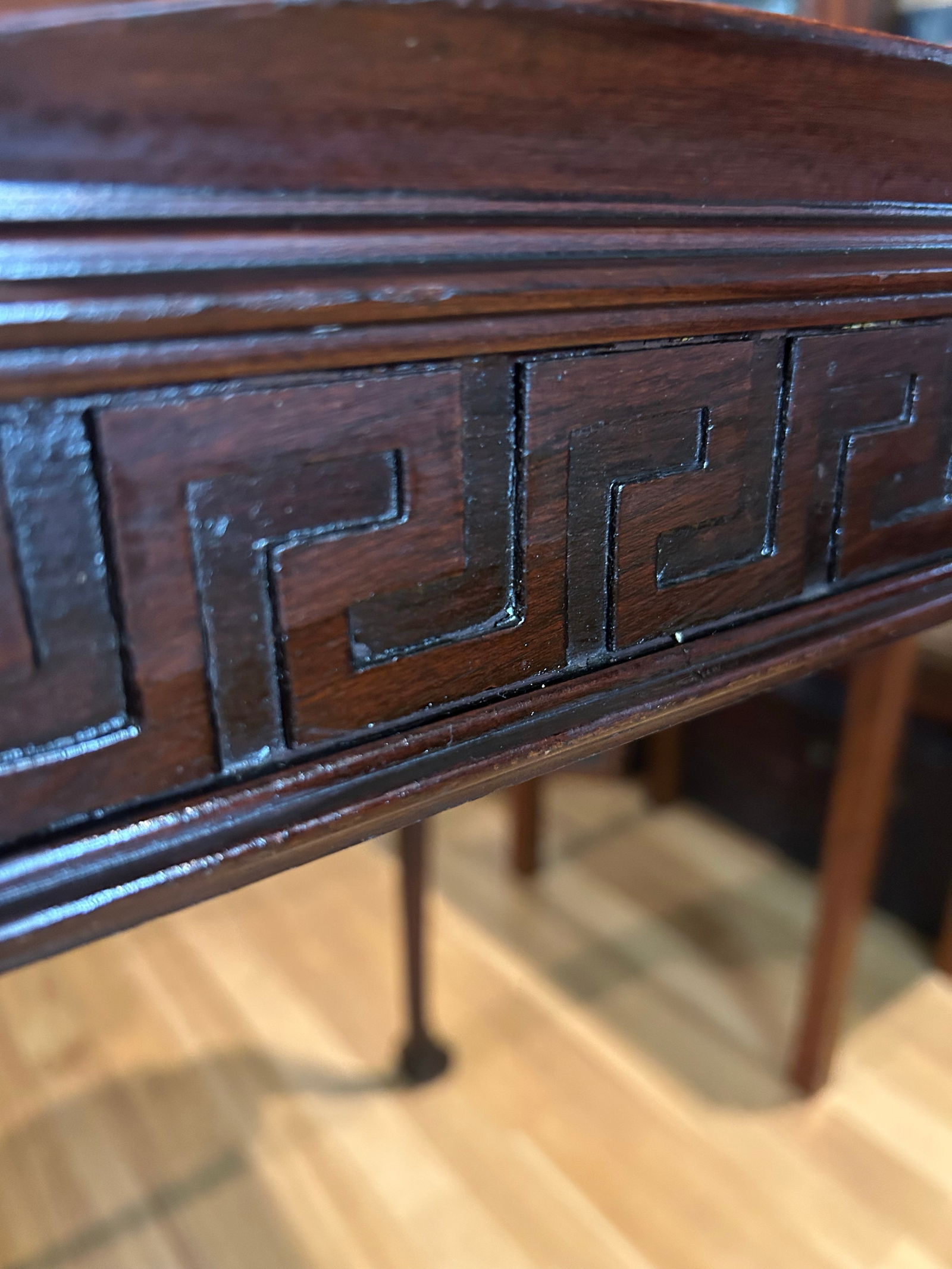 Early to Mid 20th Century Square Mahogany Chippendale Ball and Claw Foot Table With Leather Top and - 7