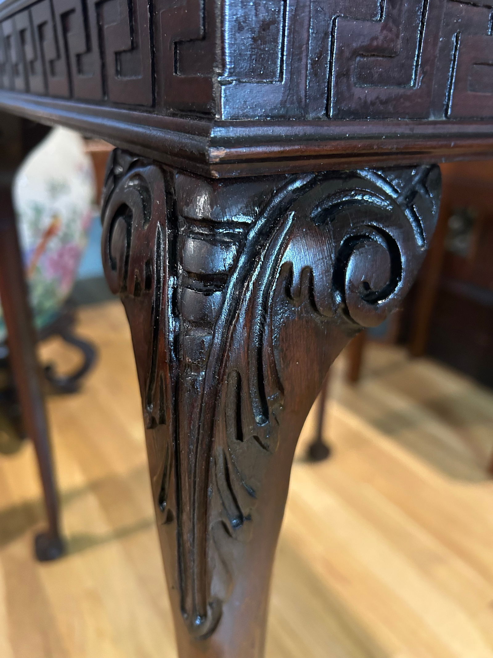 Early to Mid 20th Century Square Mahogany Chippendale Ball and Claw Foot Table With Leather Top and - 8