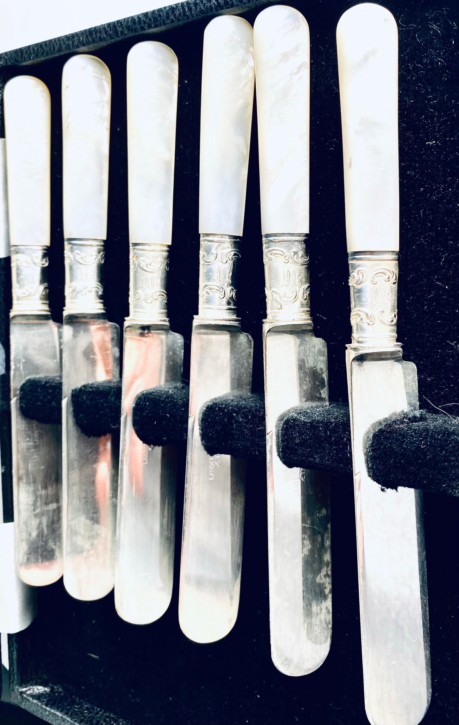 1930s Fruit & Butter Mother-Of-Pearl Handled Knives with Sterling Silver Accents- Set of 8 - 11