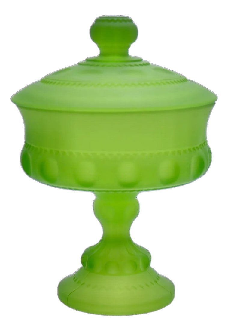 Chartreuse Green Satin Glass 8" Pedestal Bowl (1 of 3)