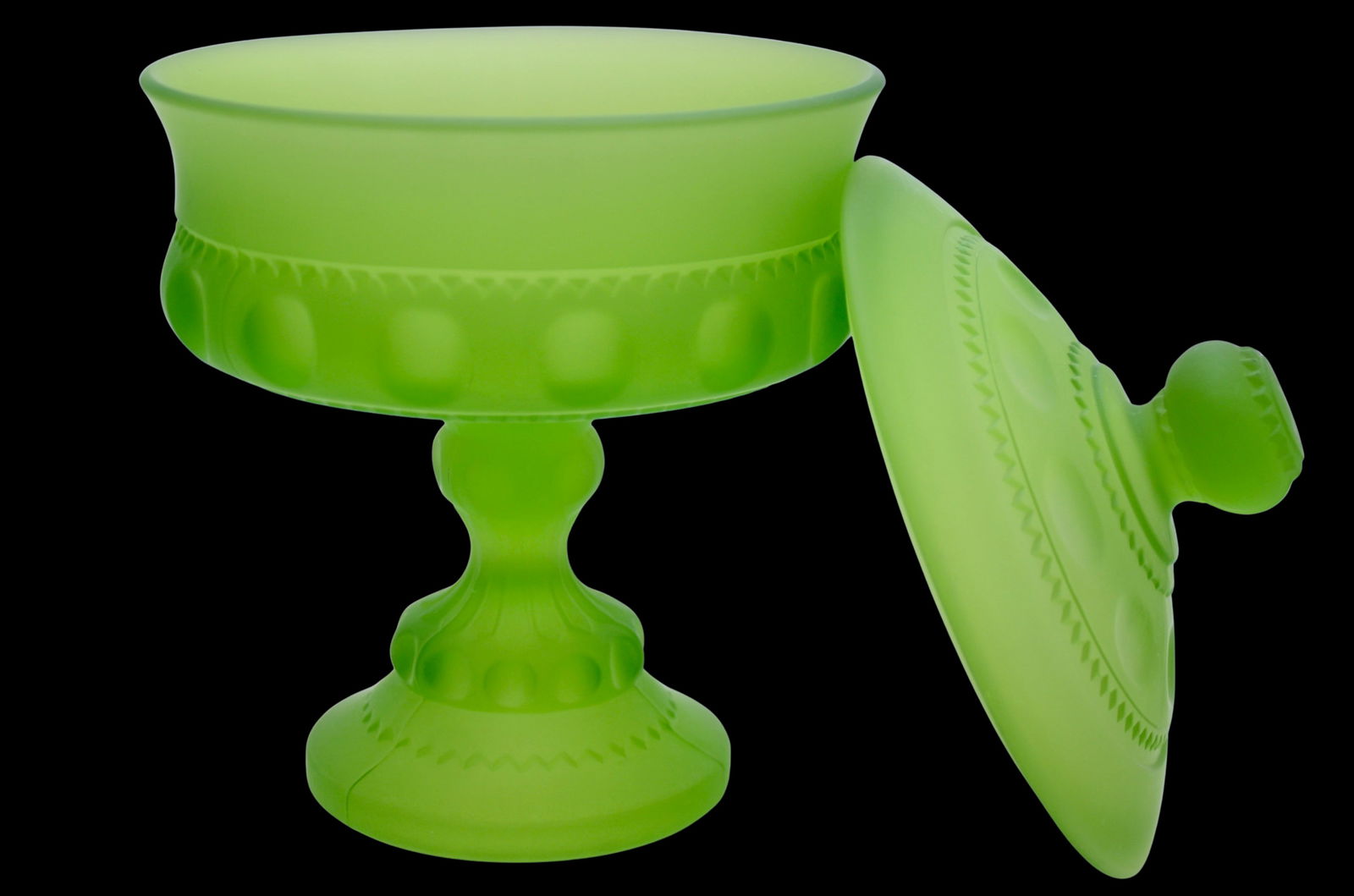 Chartreuse Green Satin Glass 8" Pedestal Bowl - 2