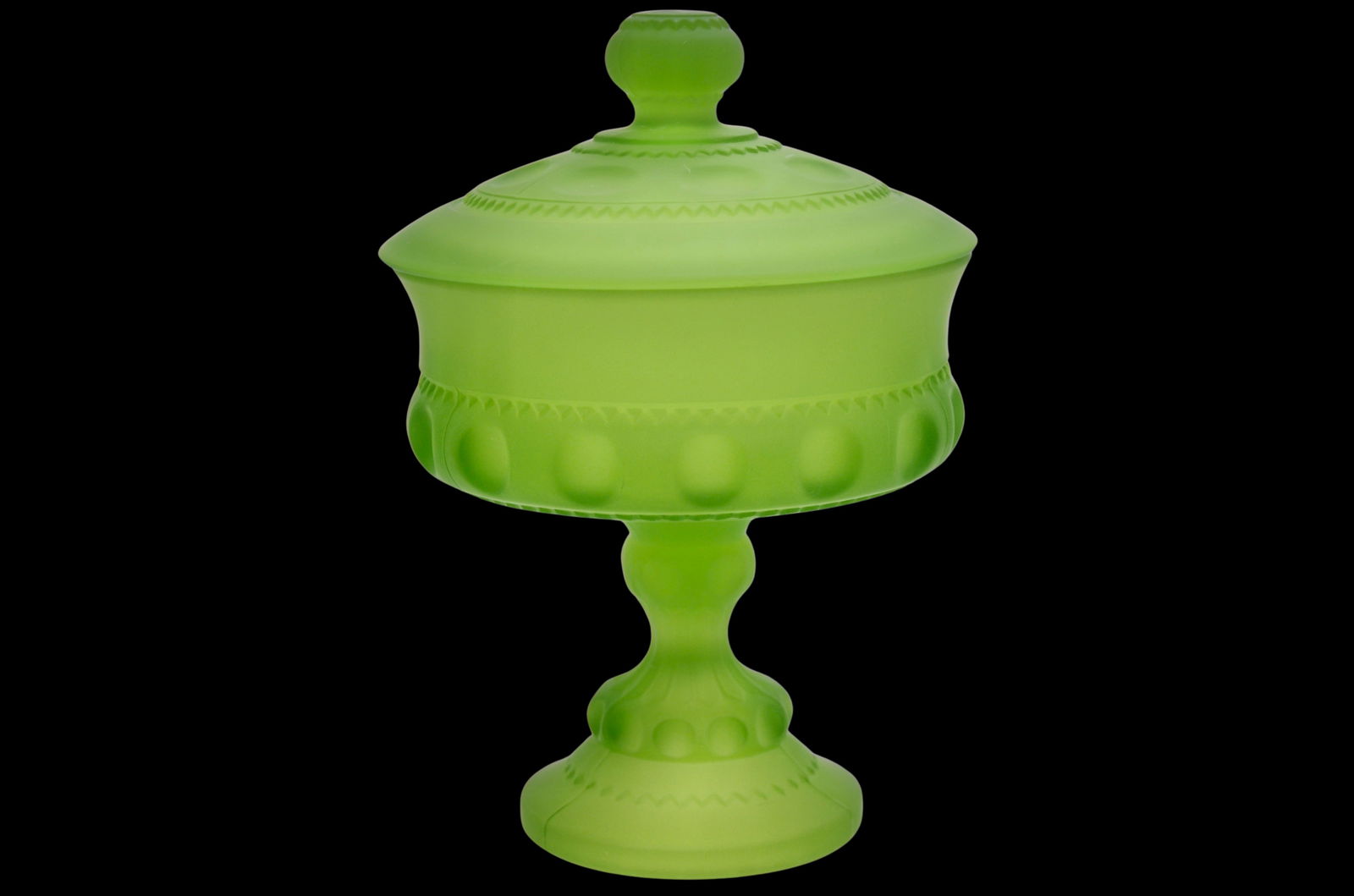 Chartreuse Green Satin Glass 8" Pedestal Bowl - 3