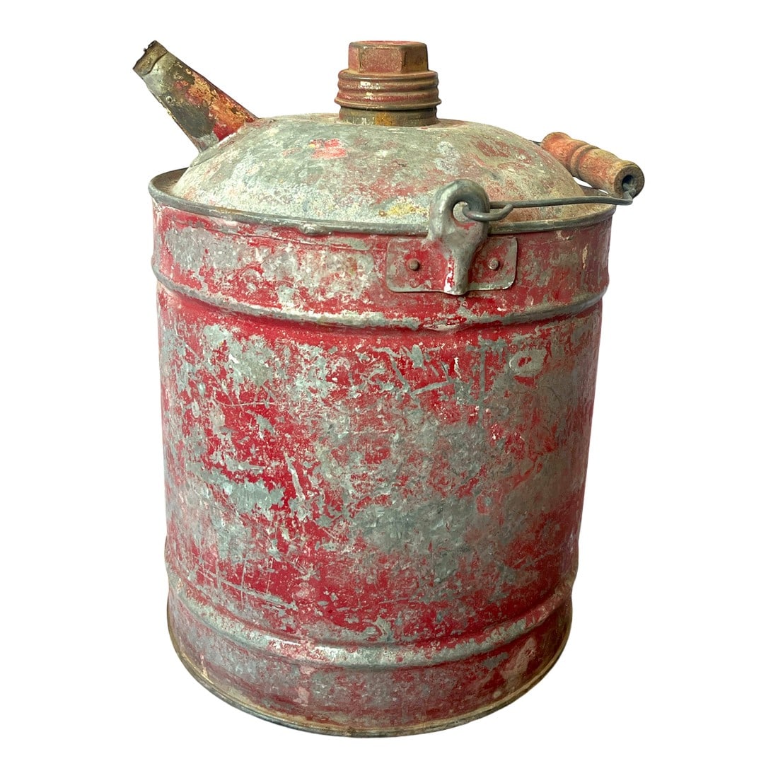 Vintage 1950s Rustic Red Metal Gas Can With Wooden Handle (1 of 6)