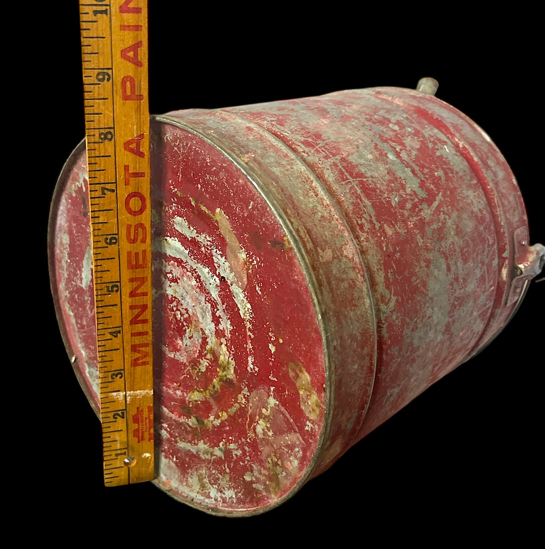Vintage 1950s Rustic Red Metal Gas Can With Wooden Handle - 5