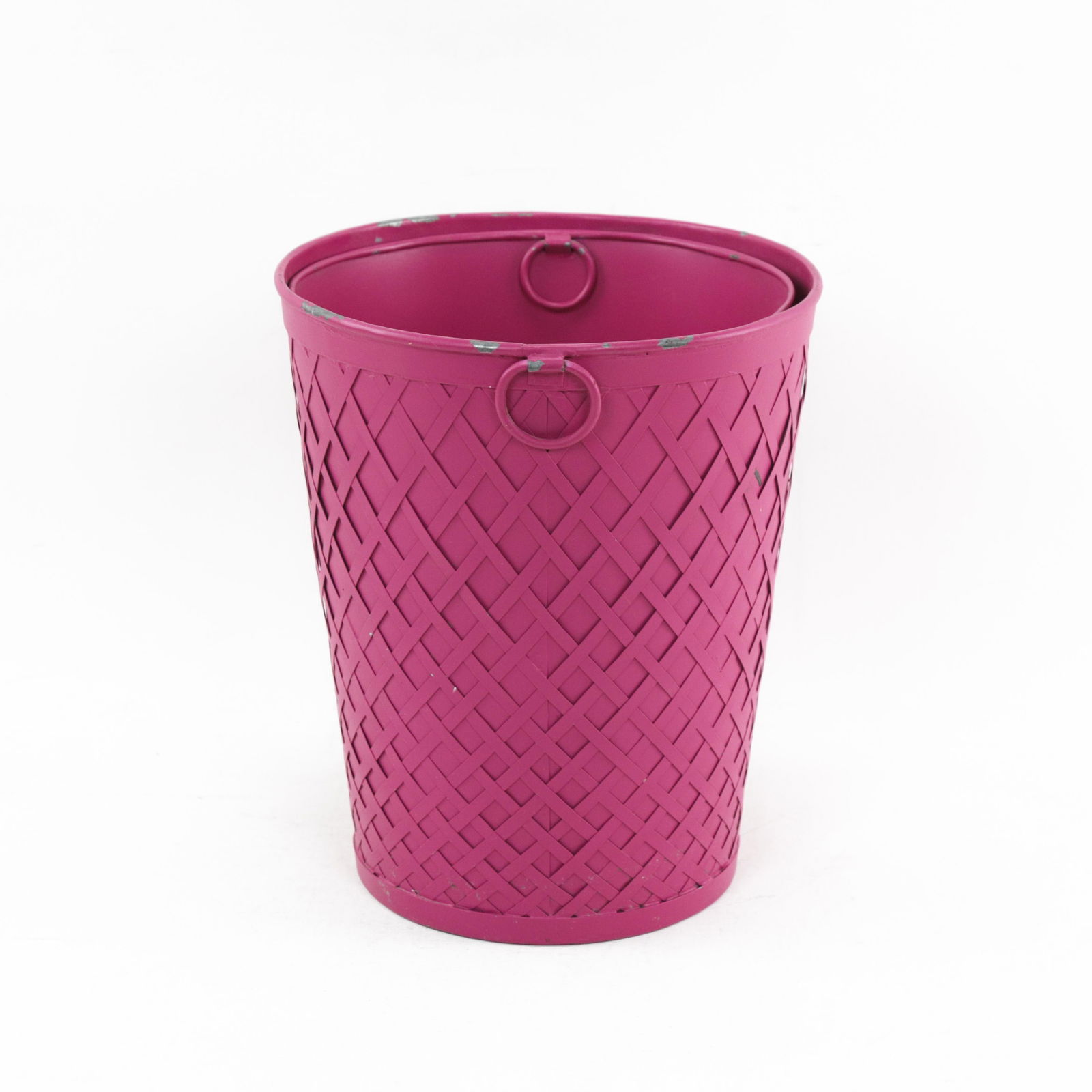 Vintage Woven Metal Bucket / Wastebasket in Deep Magenta - 2