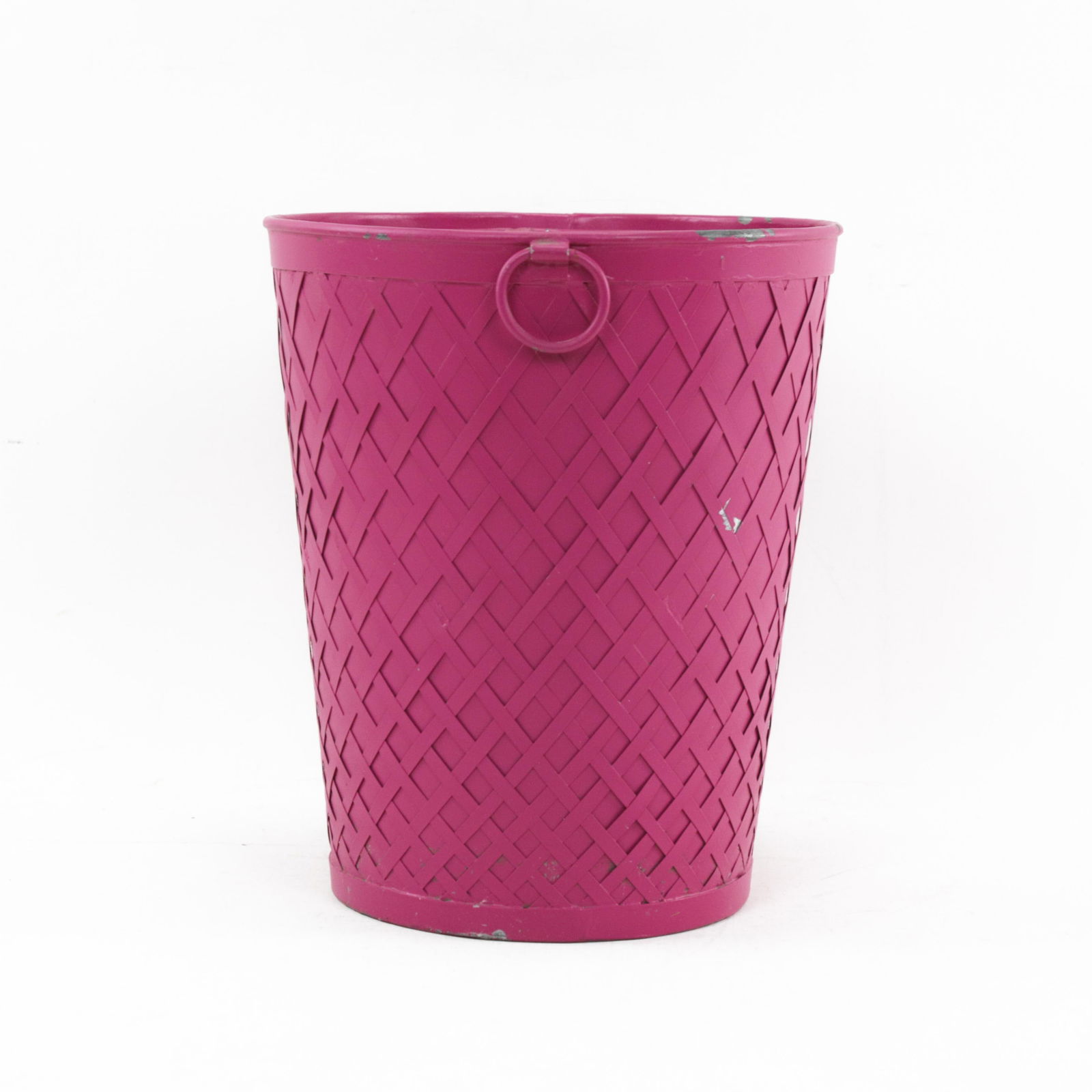 Vintage Woven Metal Bucket / Wastebasket in Deep Magenta - 3