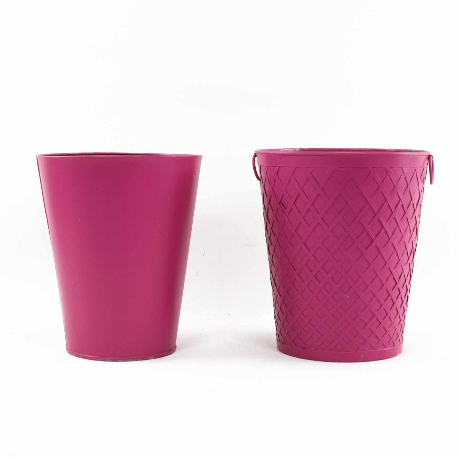 Vintage Woven Metal Bucket / Wastebasket in Deep Magenta - 6