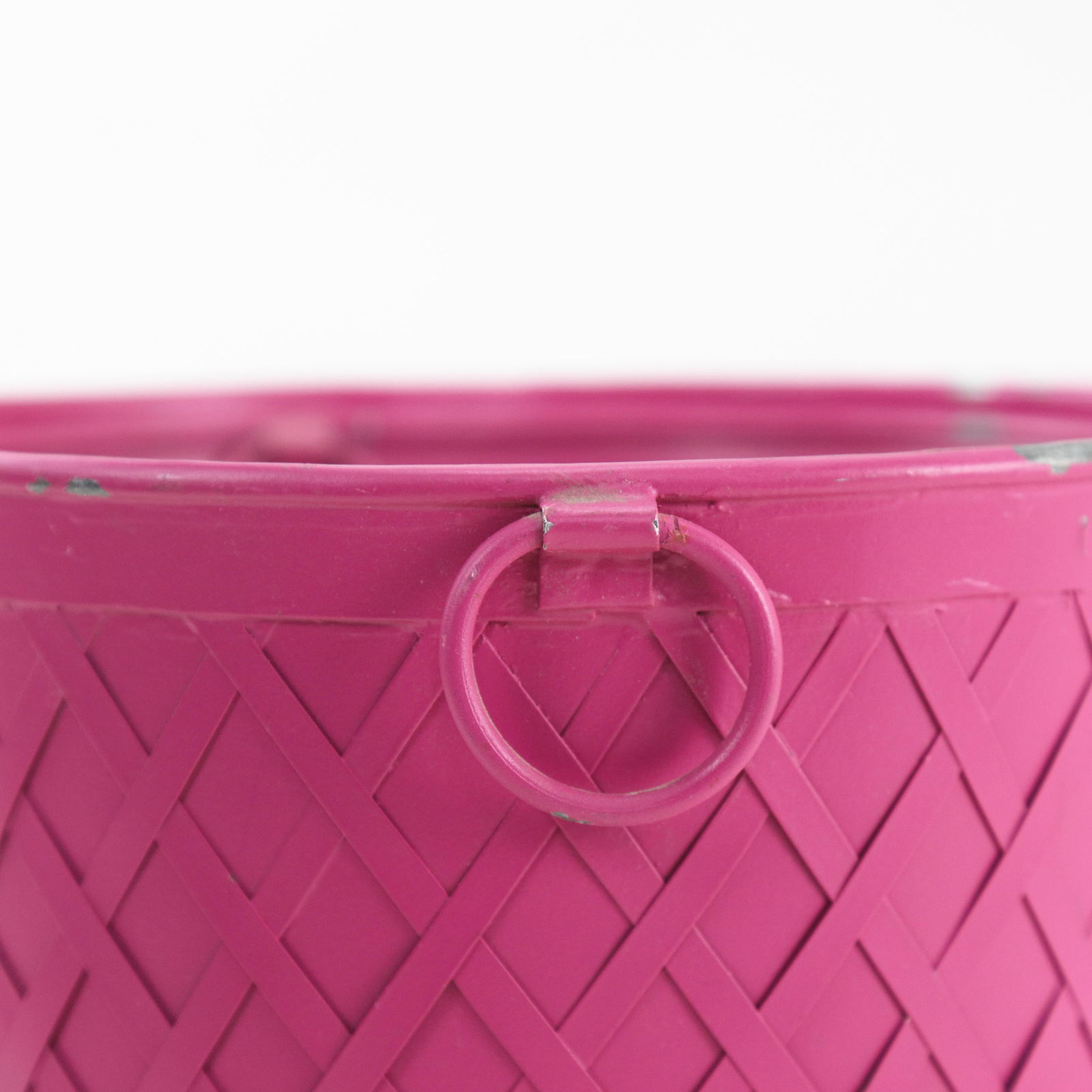 Vintage Woven Metal Bucket / Wastebasket in Deep Magenta - 8