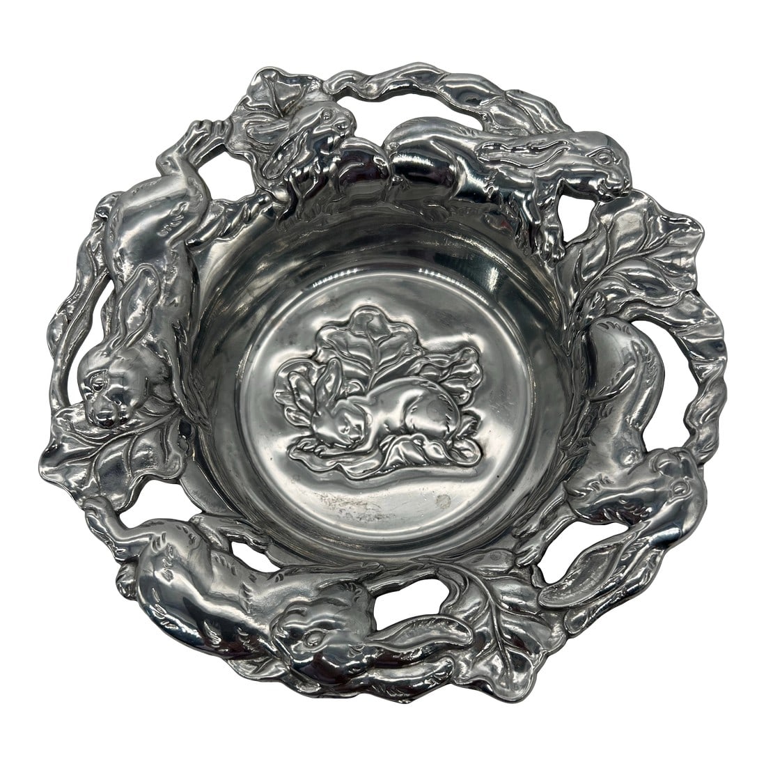 Vtg 2003 Arthur Court Embossed Bunny Rabbit Cabbage Aluminum Serving Bowl Easter (1 of 7)