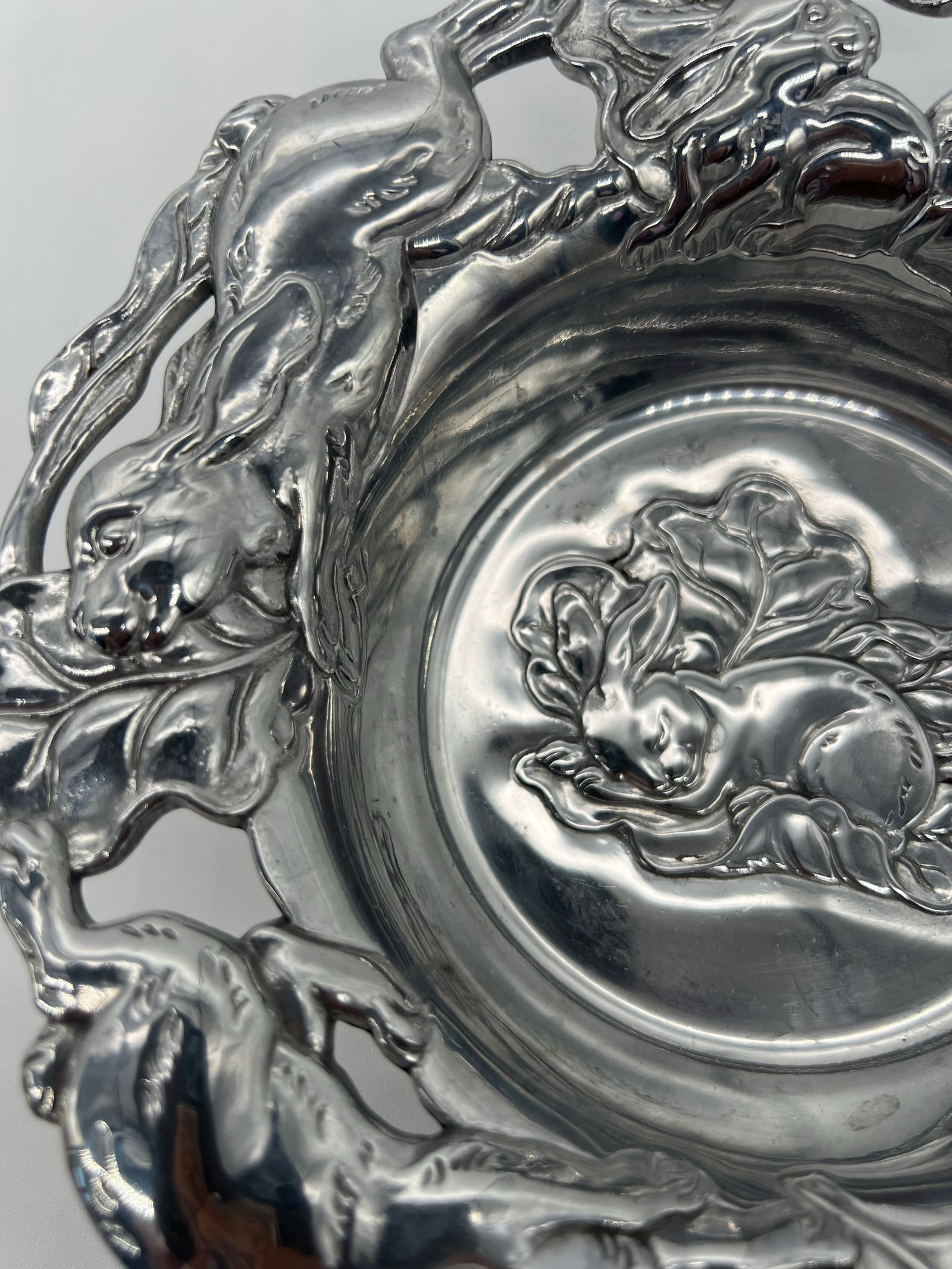 Vtg 2003 Arthur Court Embossed Bunny Rabbit Cabbage Aluminum Serving Bowl Easter - 6