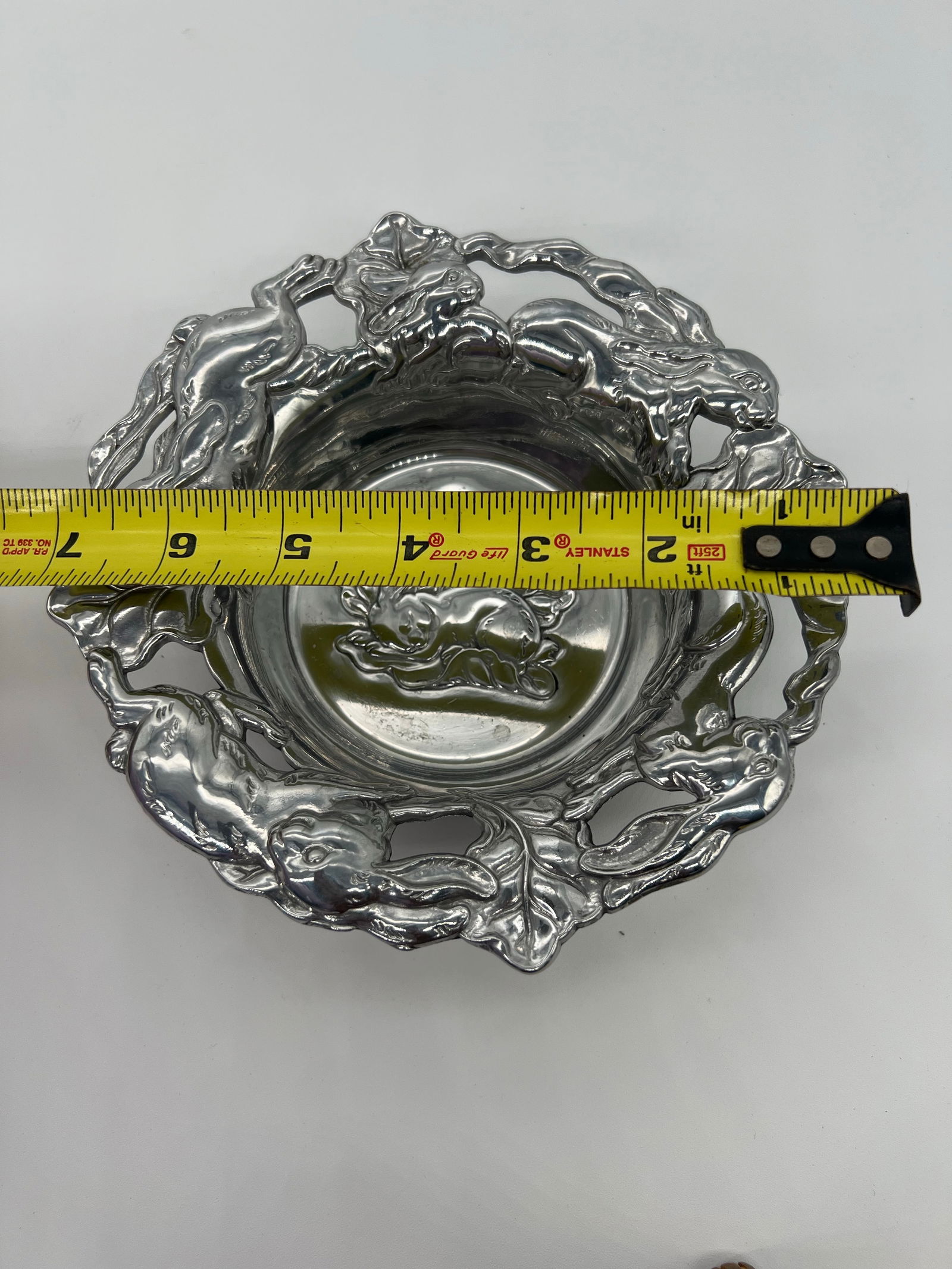 Vtg 2003 Arthur Court Embossed Bunny Rabbit Cabbage Aluminum Serving Bowl Easter - 7