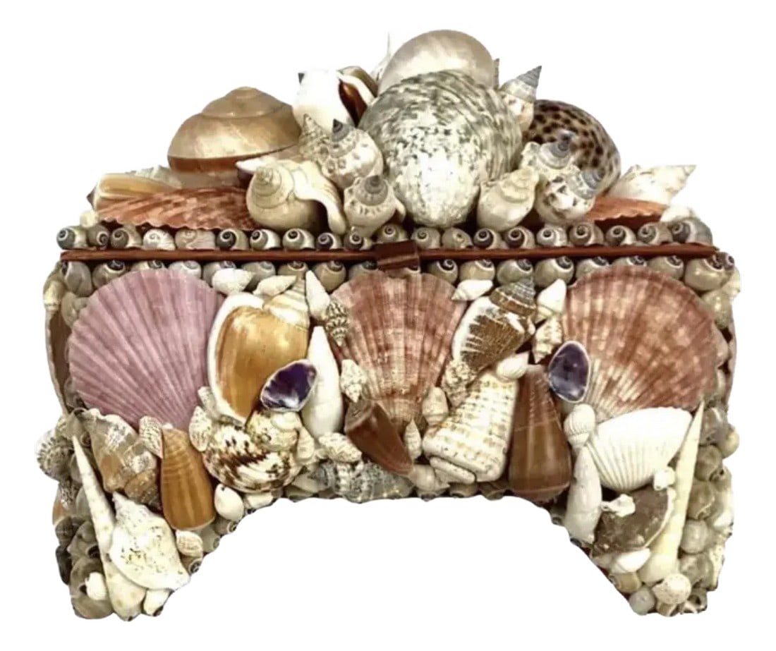 Seashell Encrusted Jewelry Box, Vintage Coastal (1 of 8)