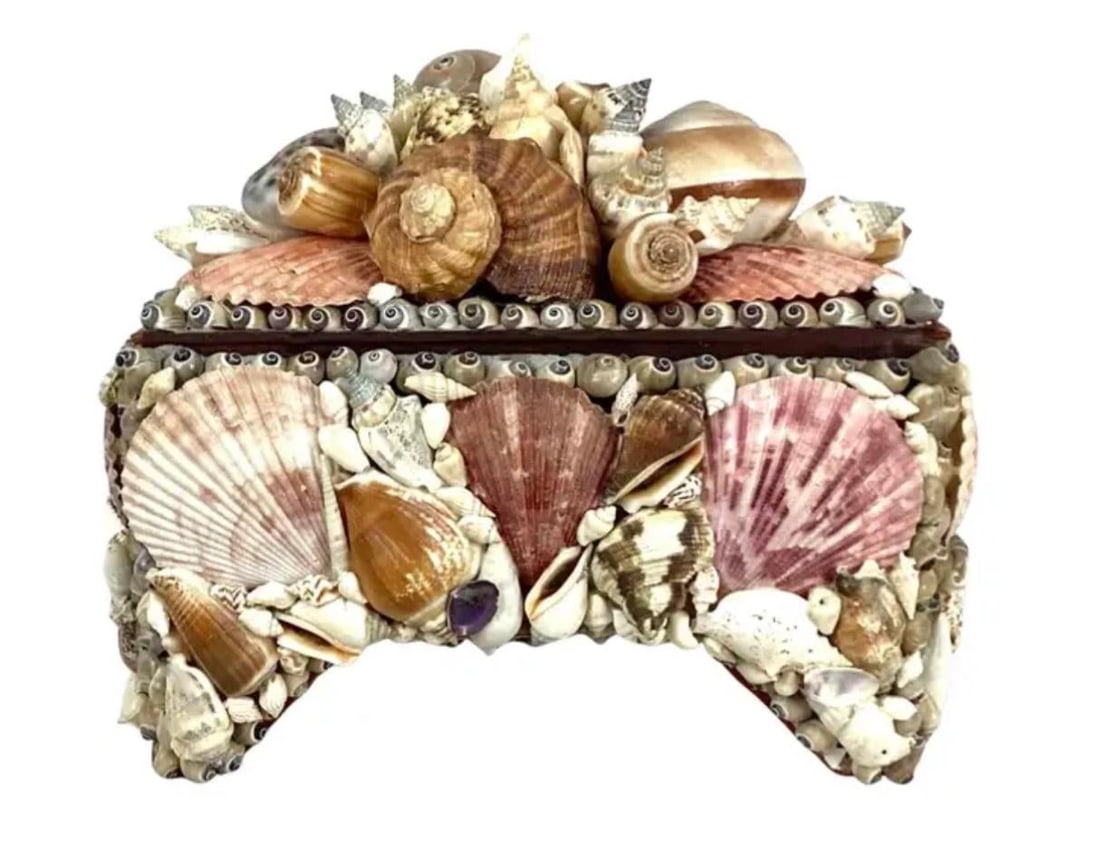 Seashell Encrusted Jewelry Box, Vintage Coastal - 2