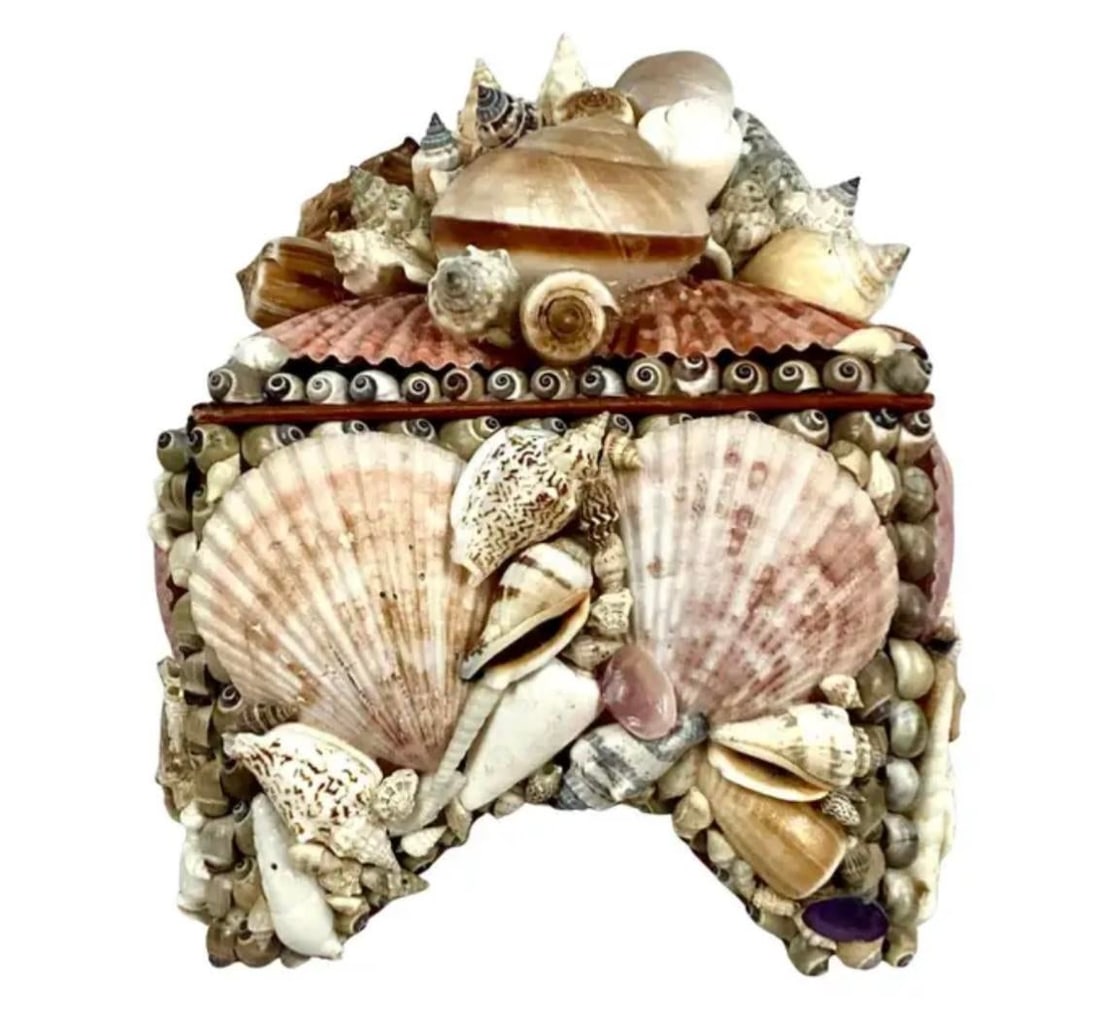 Seashell Encrusted Jewelry Box, Vintage Coastal - 3