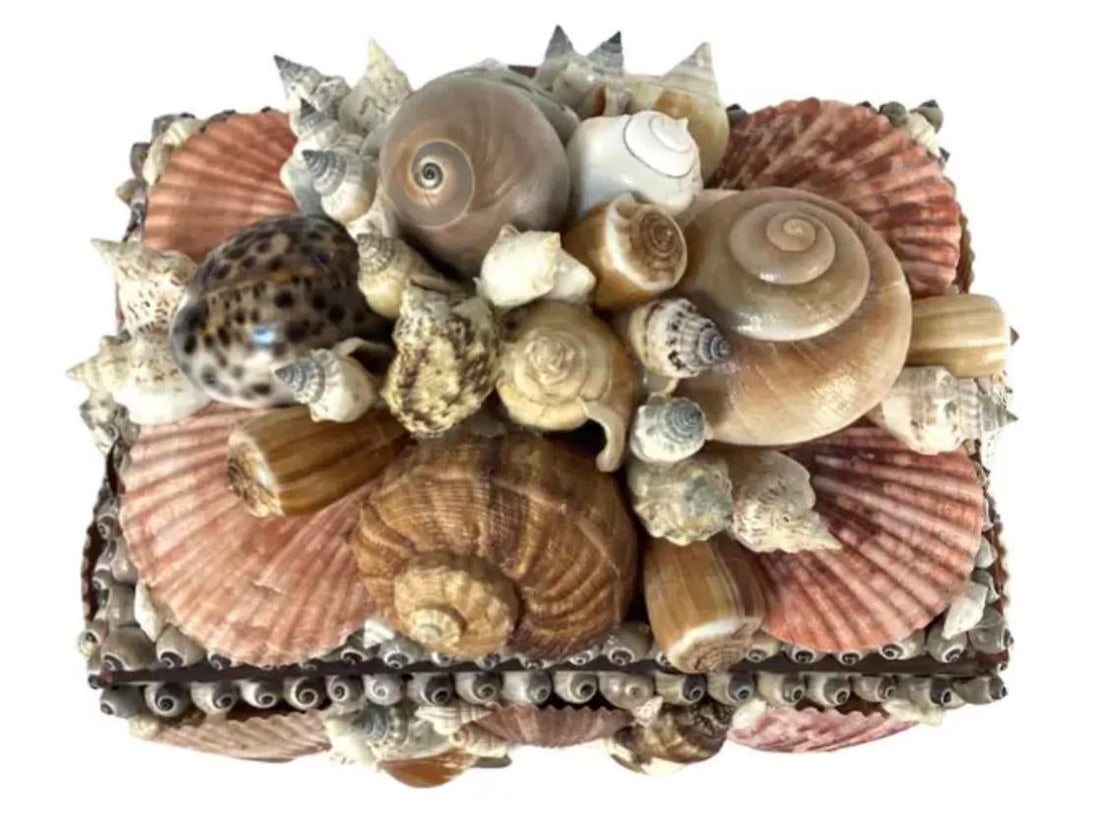Seashell Encrusted Jewelry Box, Vintage Coastal - 5