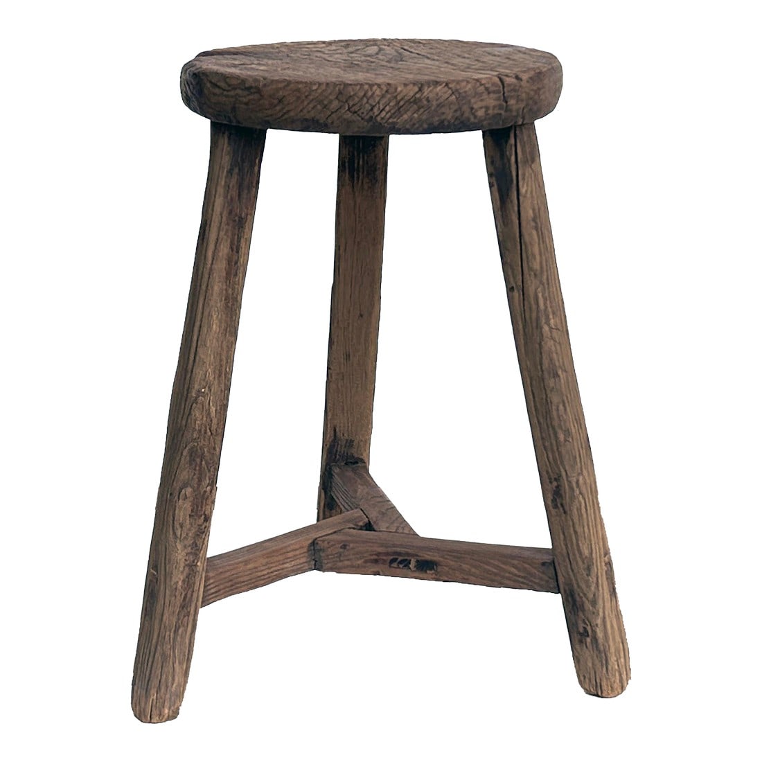 Rustic Raw Rough Wood Grain Round Top Tri-Legs Stool Side Table (1 of 5)