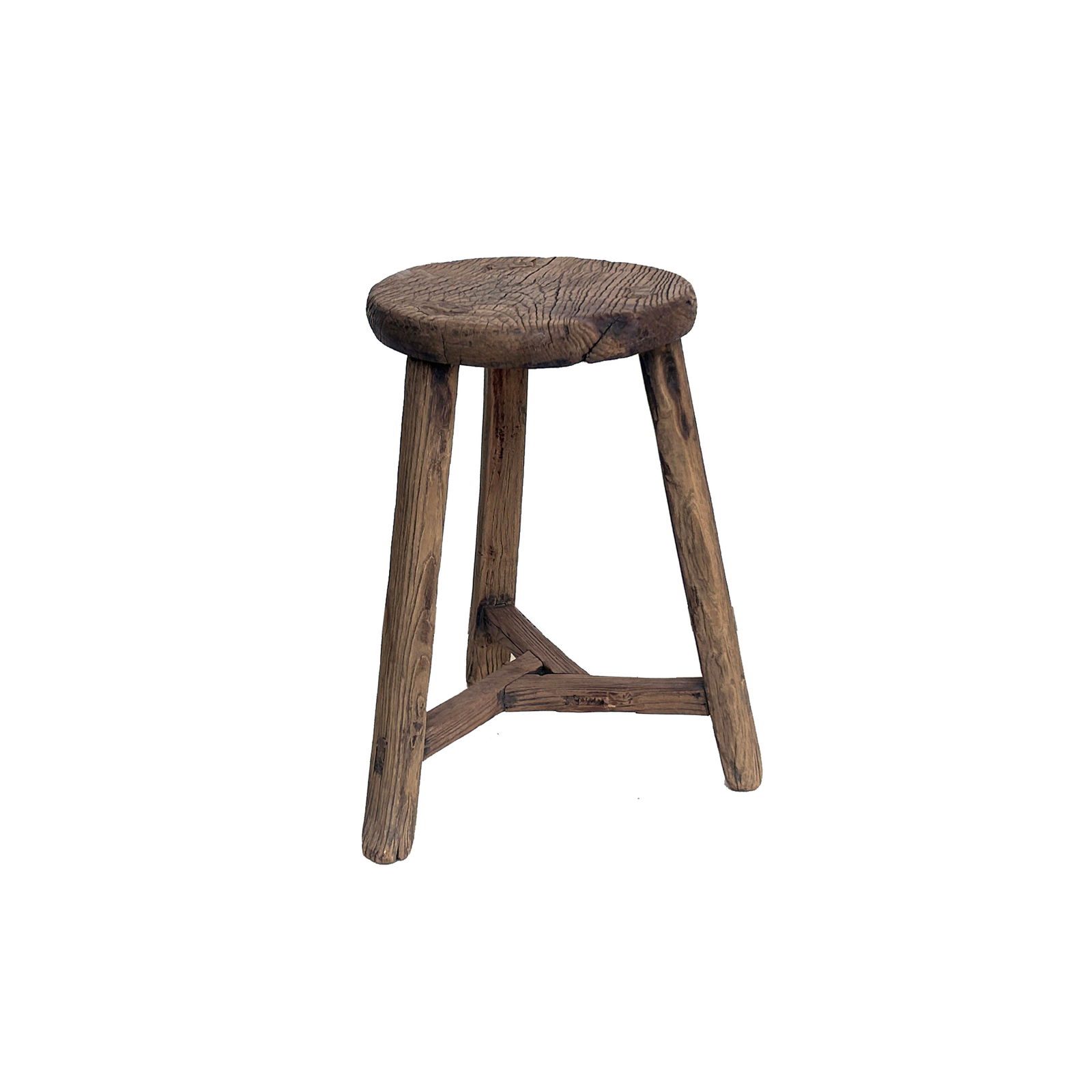 Rustic Raw Rough Wood Grain Round Top Tri-Legs Stool Side Table - 2