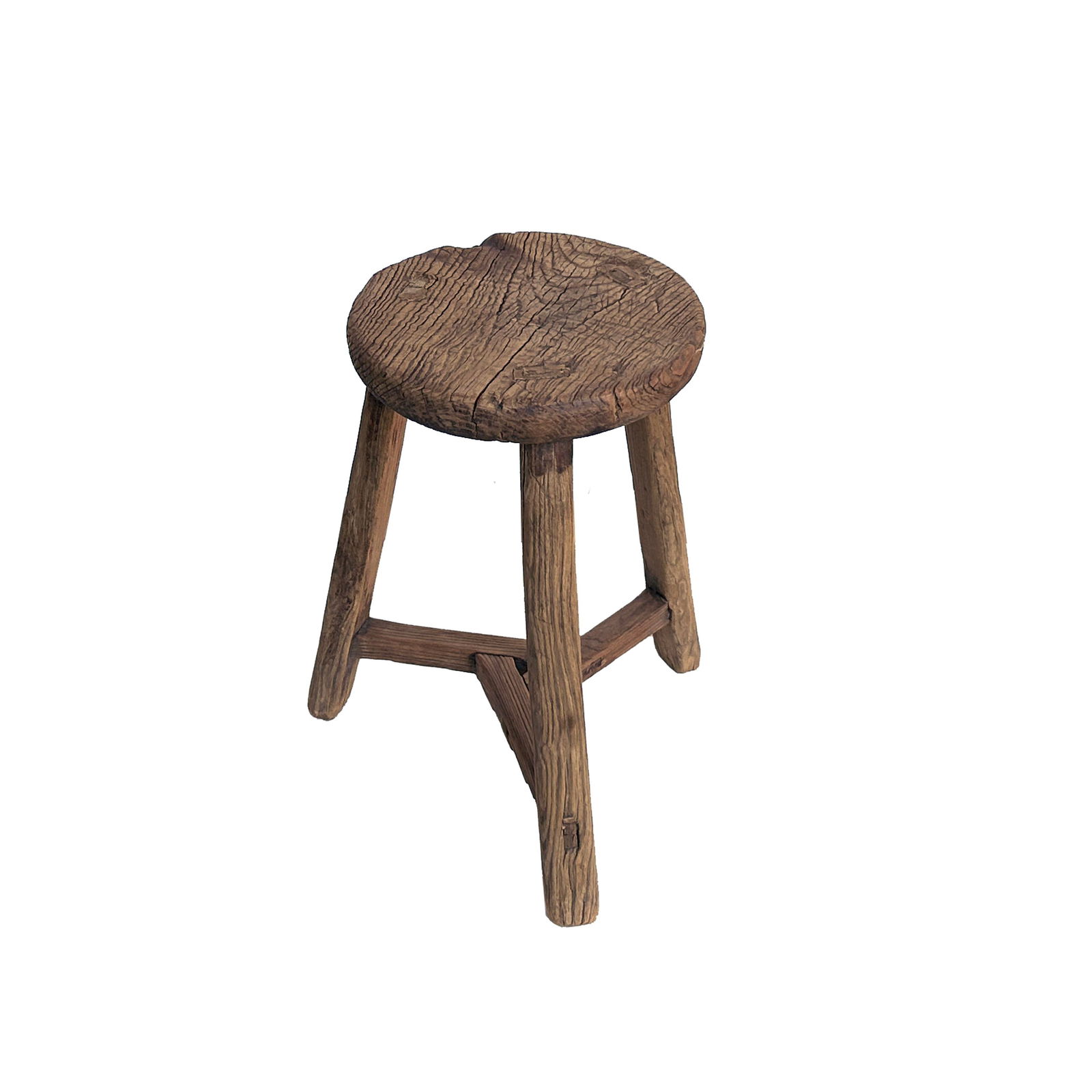 Rustic Raw Rough Wood Grain Round Top Tri-Legs Stool Side Table - 3