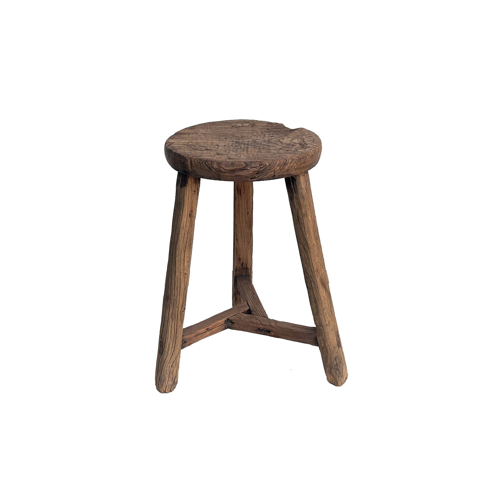 Rustic Raw Rough Wood Grain Round Top Tri-Legs Stool Side Table - 4