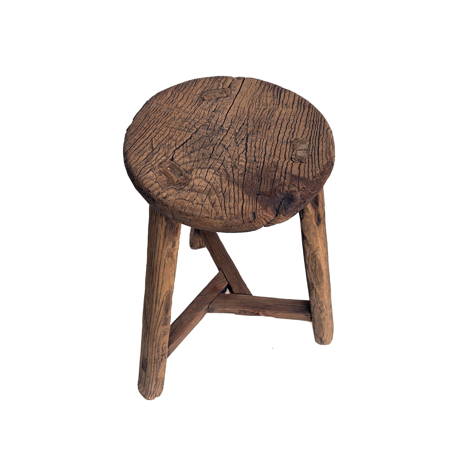 Rustic Raw Rough Wood Grain Round Top Tri-Legs Stool Side Table - 5