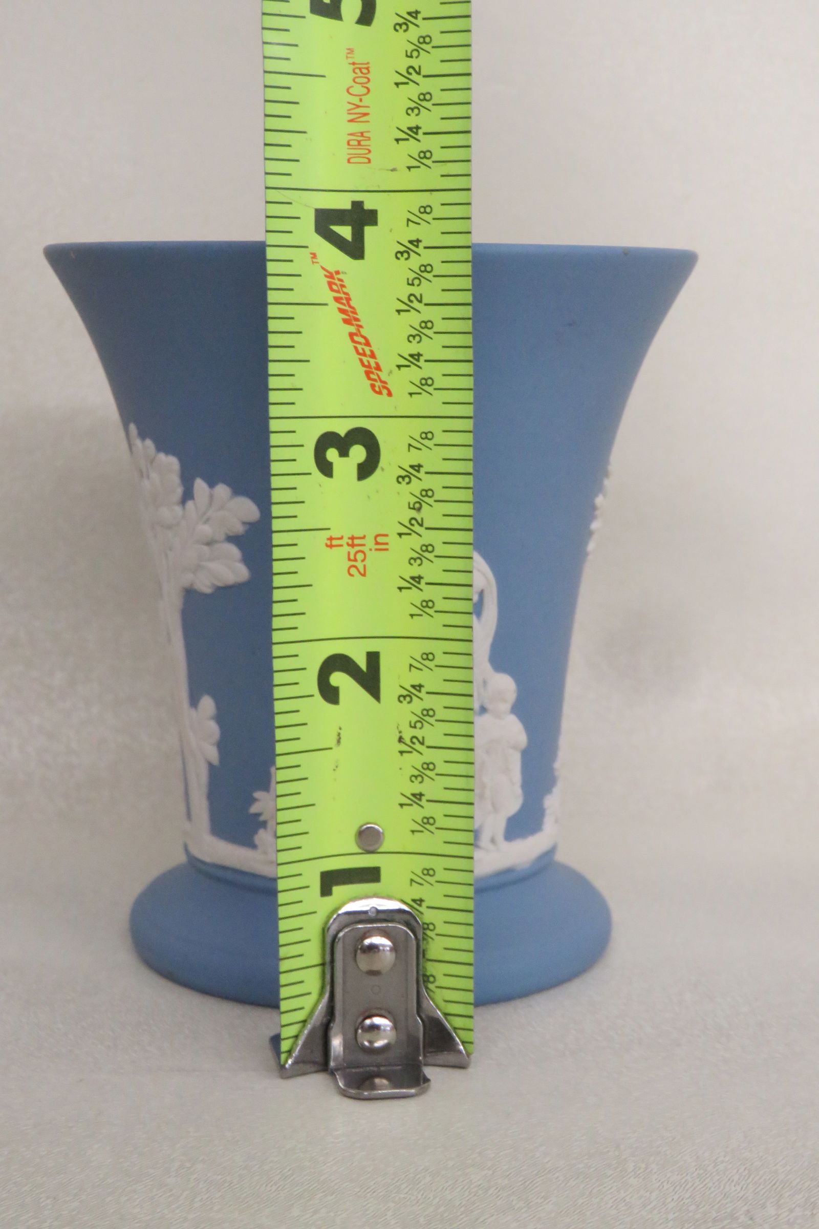 Wedgwood Blue Jasperware Grecian Women and Cherubs Trumpet Vase Posy Pot 4379b - 8