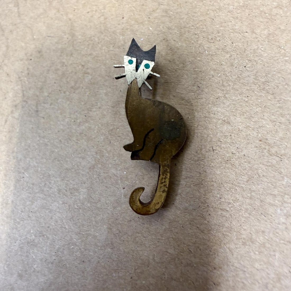 1950s Mixed Metal Cat Pin Chato Castillo Taxco - 12